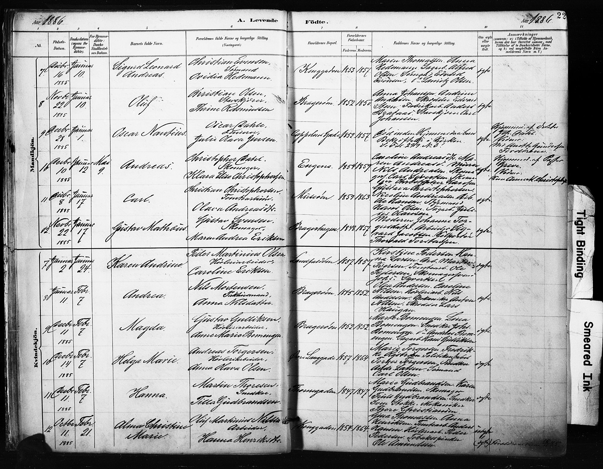 Bragernes kirkebøker, AV/SAKO-A-6/F/Fb/L0007: Parish register (official) no. II 7, 1885-1893, p. 22