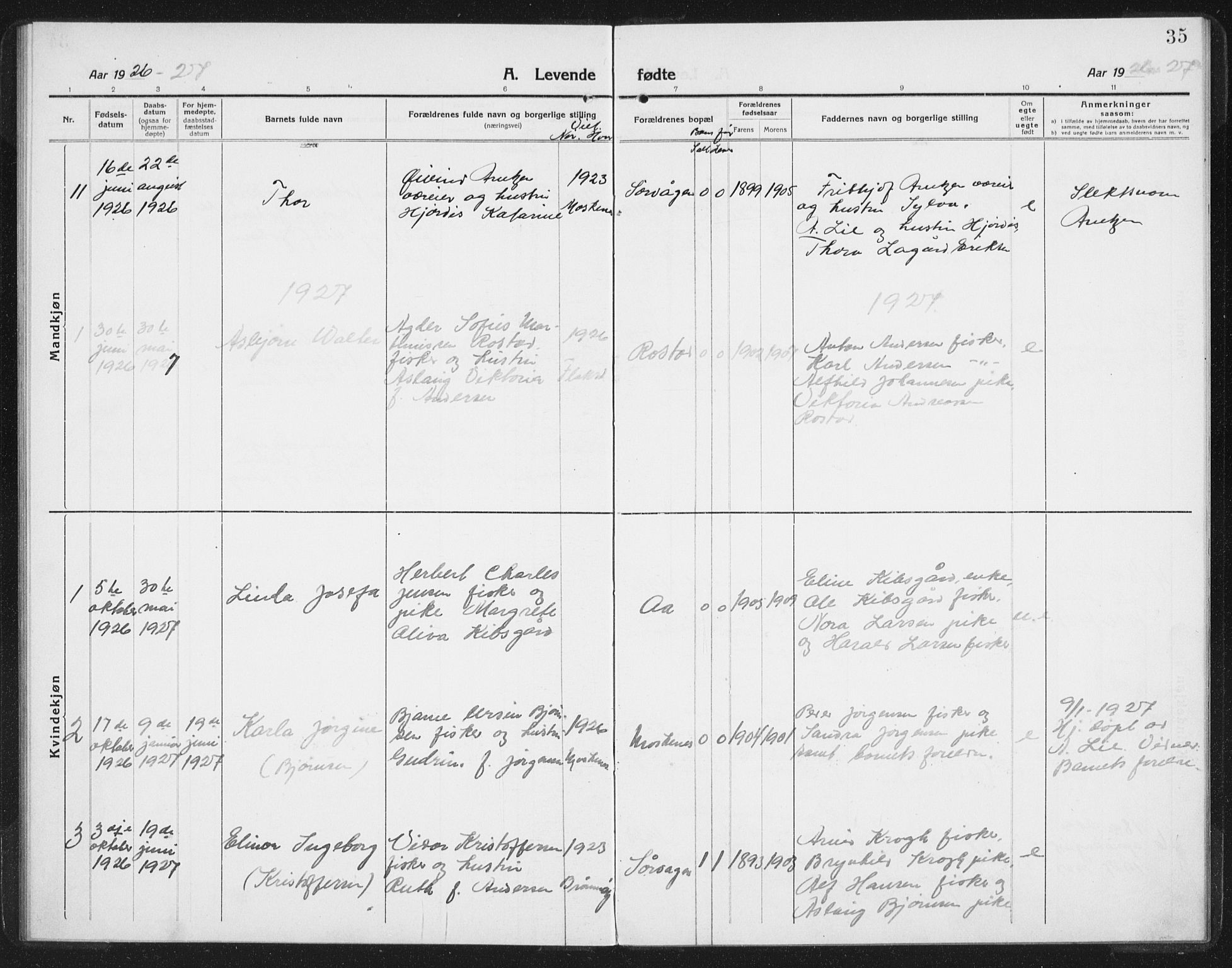 Ministerialprotokoller, klokkerbøker og fødselsregistre - Nordland, AV/SAT-A-1459/886/L1226: Parish register (copy) no. 886C03, 1916-1935, p. 35