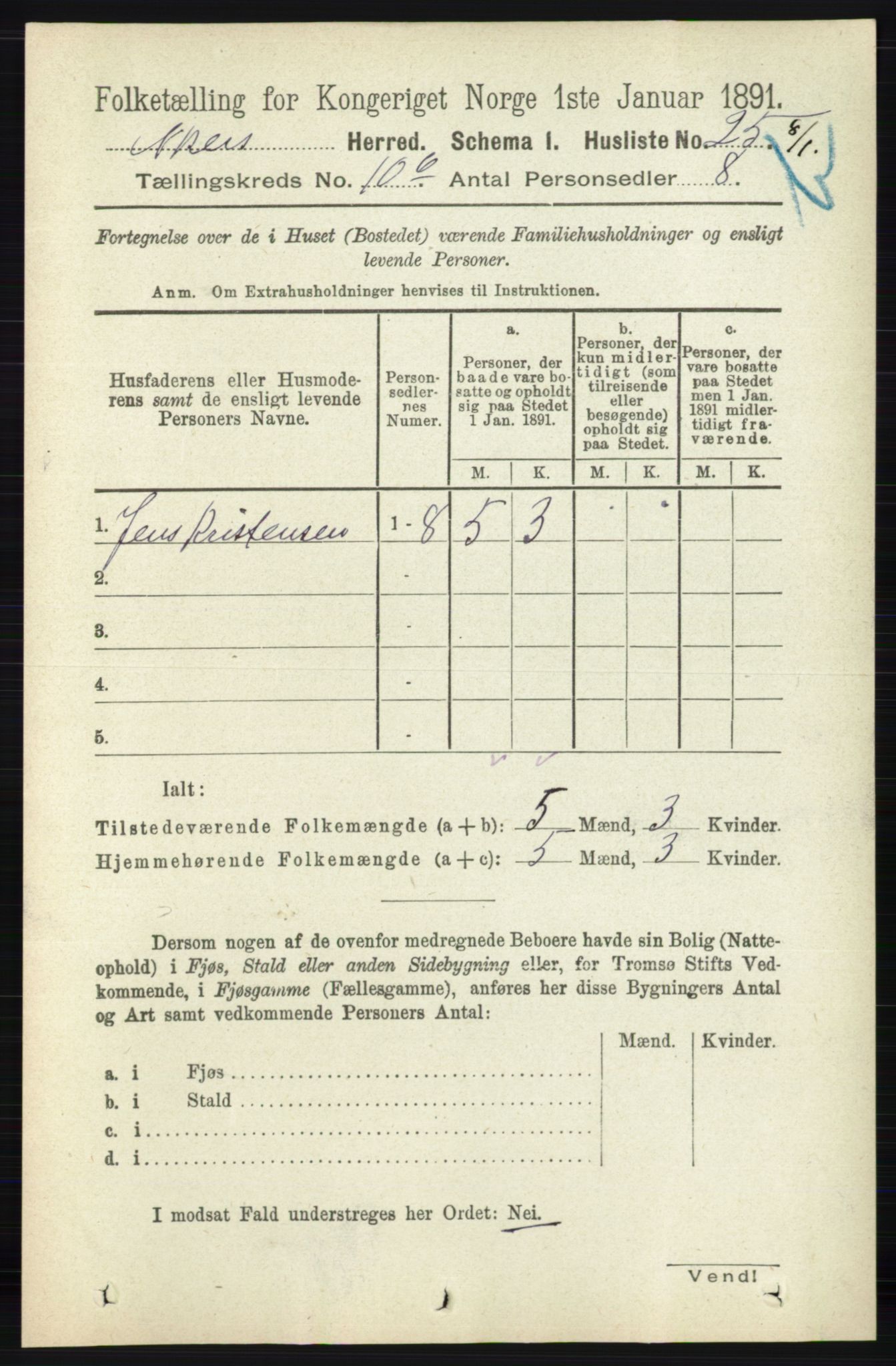 RA, 1891 census for 0218 Aker, 1891, p. 9577