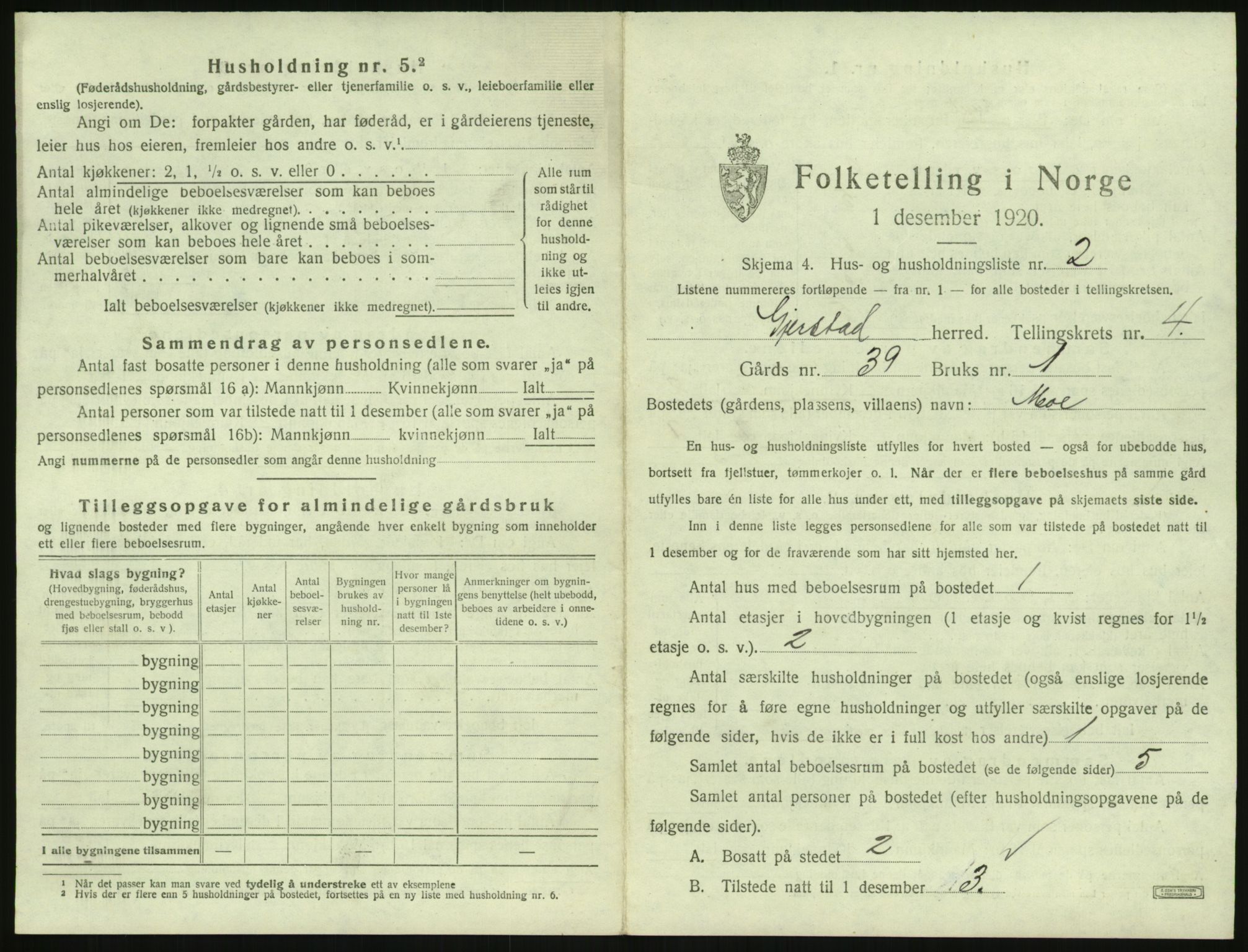 SAK, 1920 census for Gjerstad, 1920, p. 343