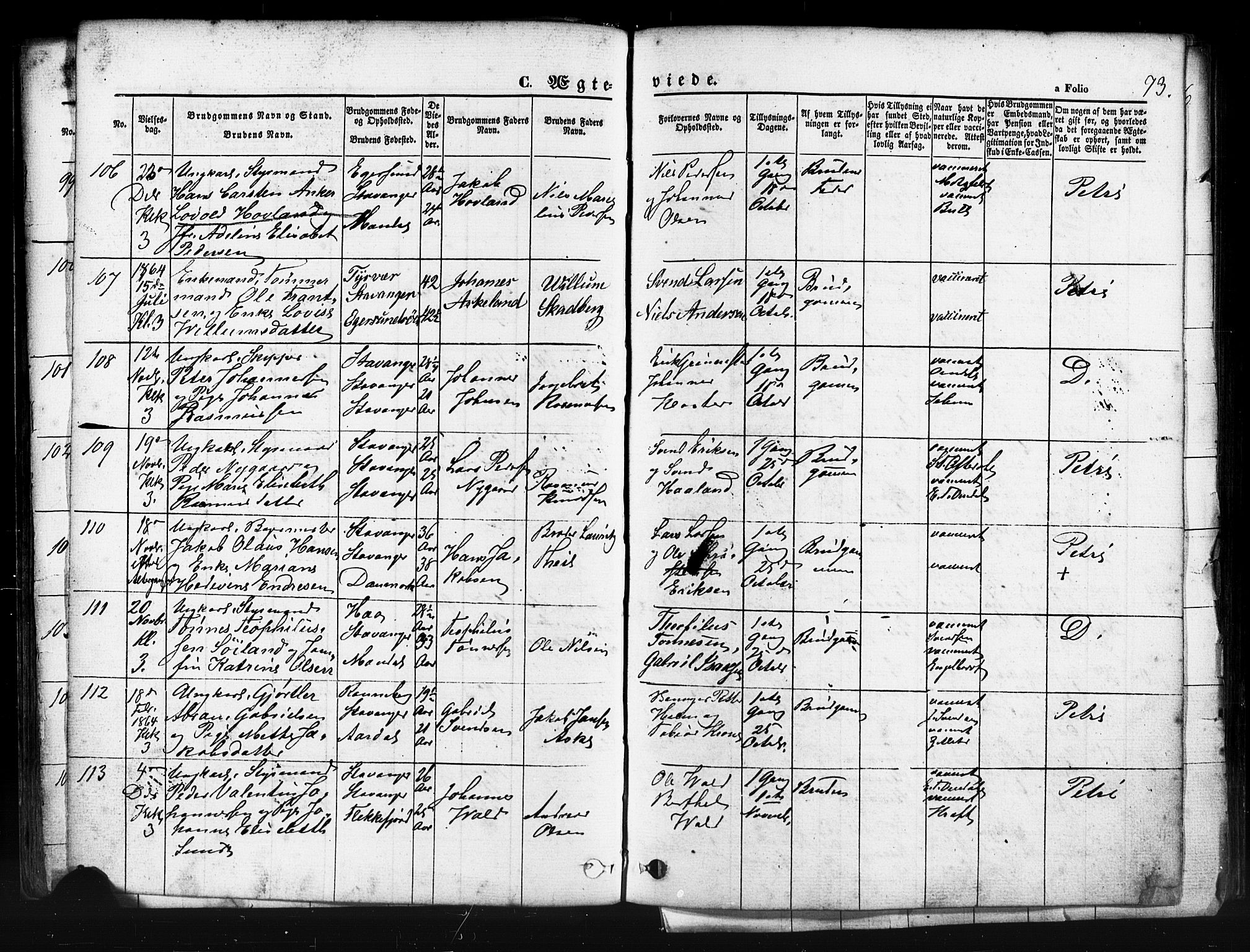 Domkirken sokneprestkontor, AV/SAST-A-101812/001/30/30BB/L0011: Parish register (copy) no. B 11, 1858-1876, p. 73