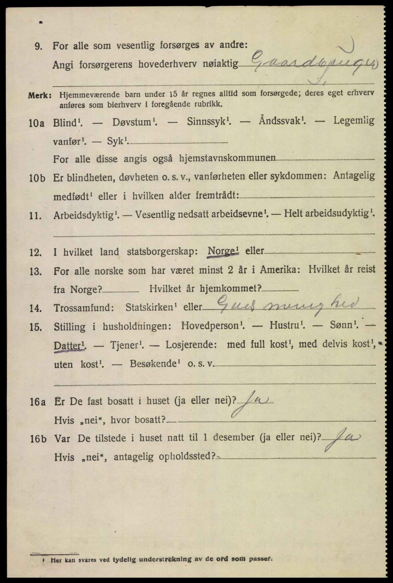 SAK, 1920 census for Vegårshei, 1920, p. 2463