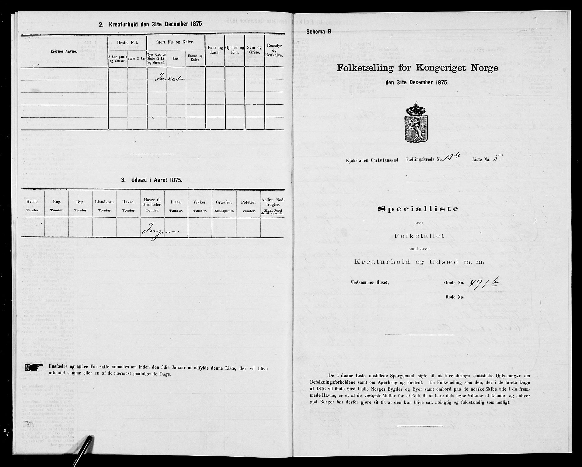 SAK, 1875 census for 1001P Kristiansand, 1875, p. 1936