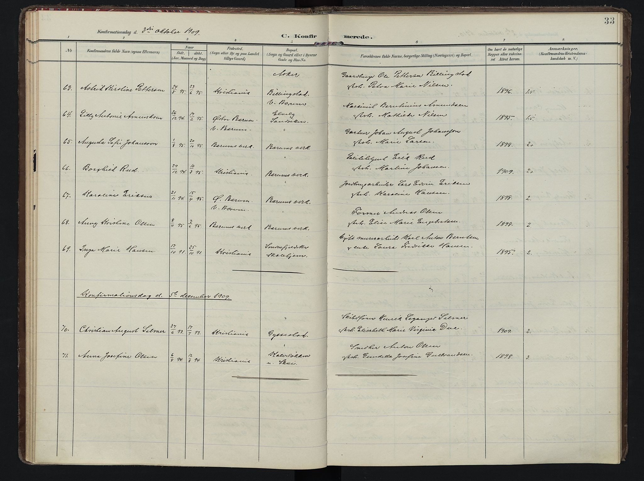 Vestre Bærum prestekontor Kirkebøker, AV/SAO-A-10209a/F/Fa/L0002: Parish register (official) no. 2, 1905-1920, p. 33