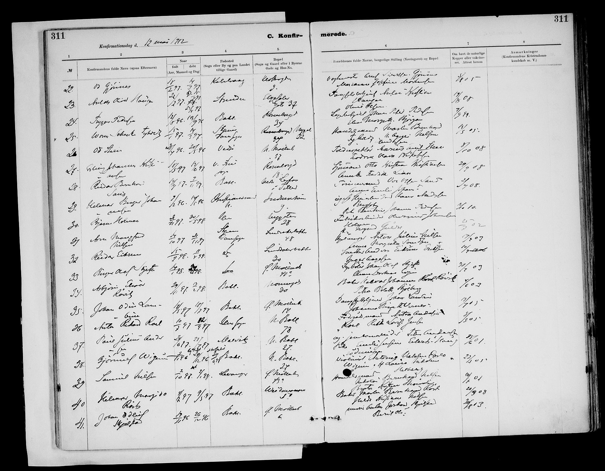 Ministerialprotokoller, klokkerbøker og fødselsregistre - Sør-Trøndelag, SAT/A-1456/604/L0203: Parish register (official) no. 604A23, 1908-1916, p. 311