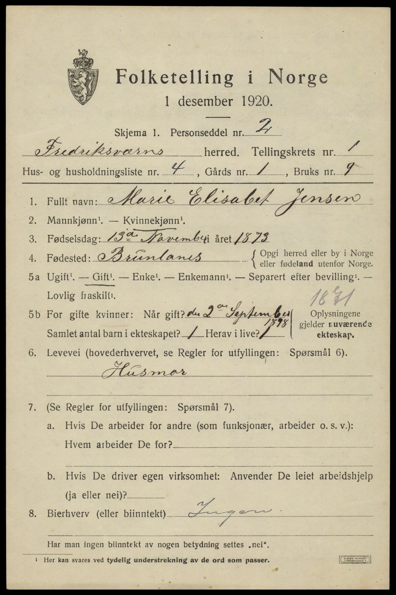 SAKO, 1920 census for Fredriksvern, 1920, p. 413