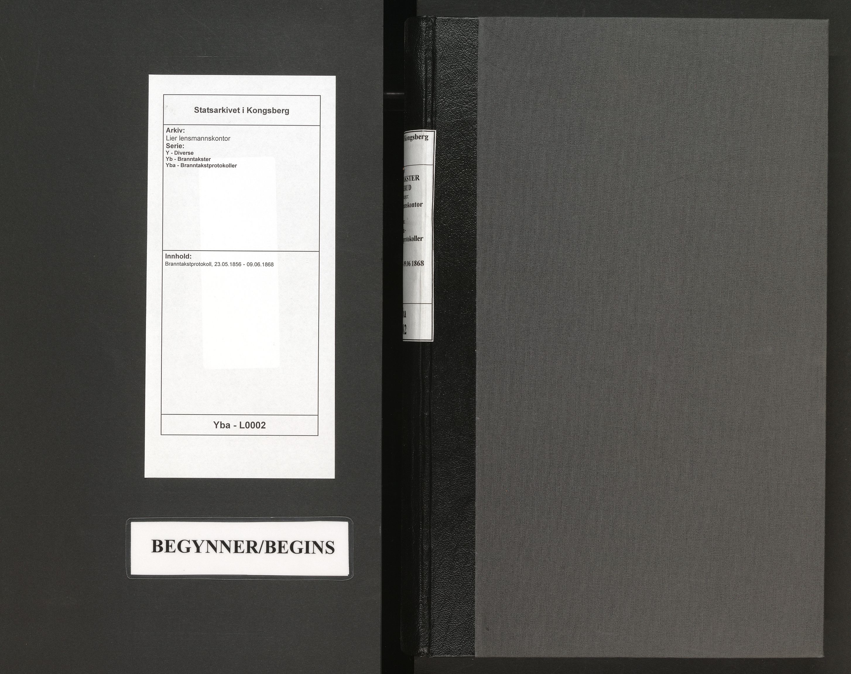 Lier lensmannskontor, AV/SAKO-A-507/Y/Yb/Yba/L0002: Branntakstprotokoll, 1856-1868