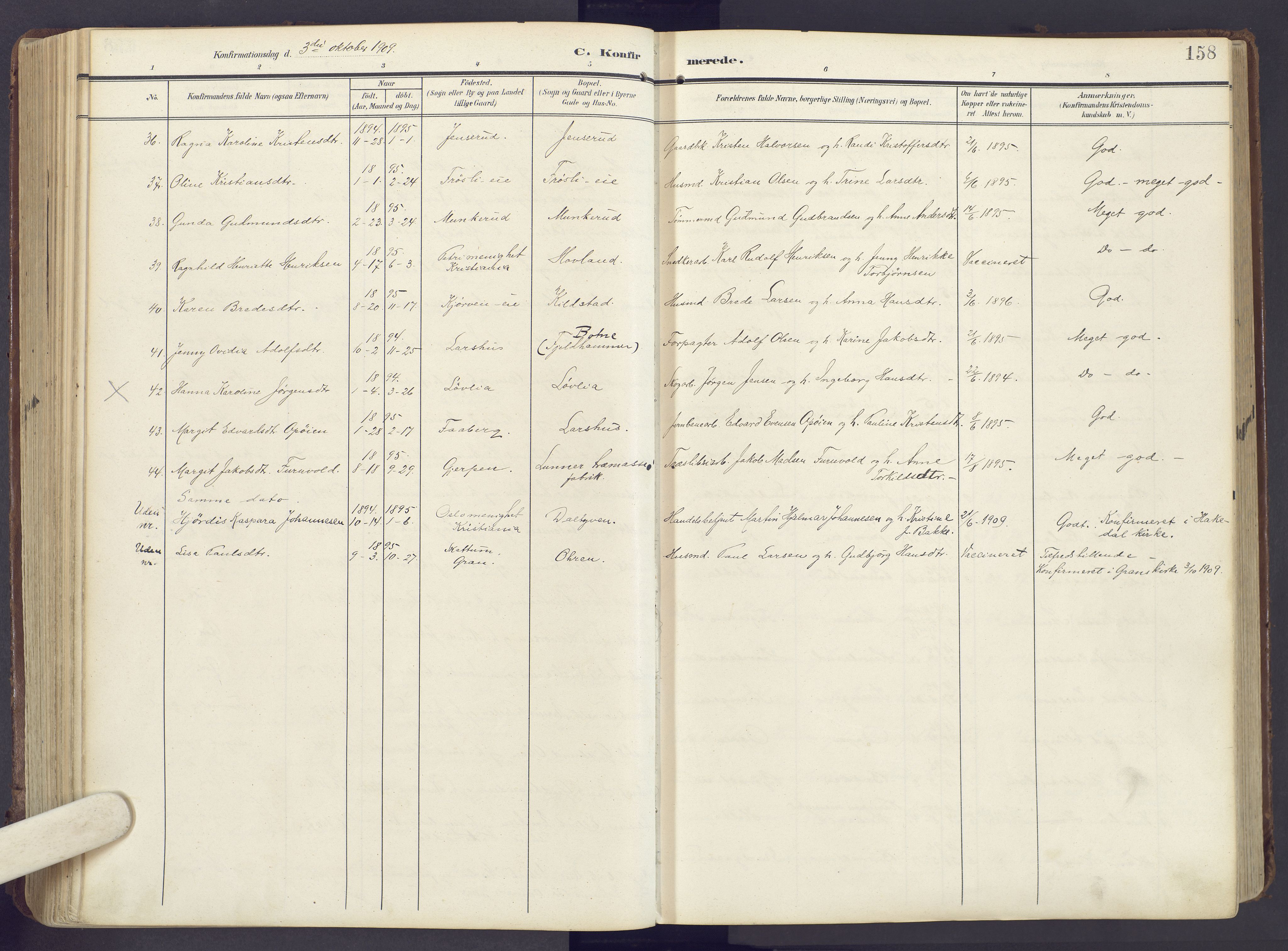 Lunner prestekontor, SAH/PREST-118/H/Ha/Haa/L0001: Parish register (official) no. 1, 1907-1922, p. 158