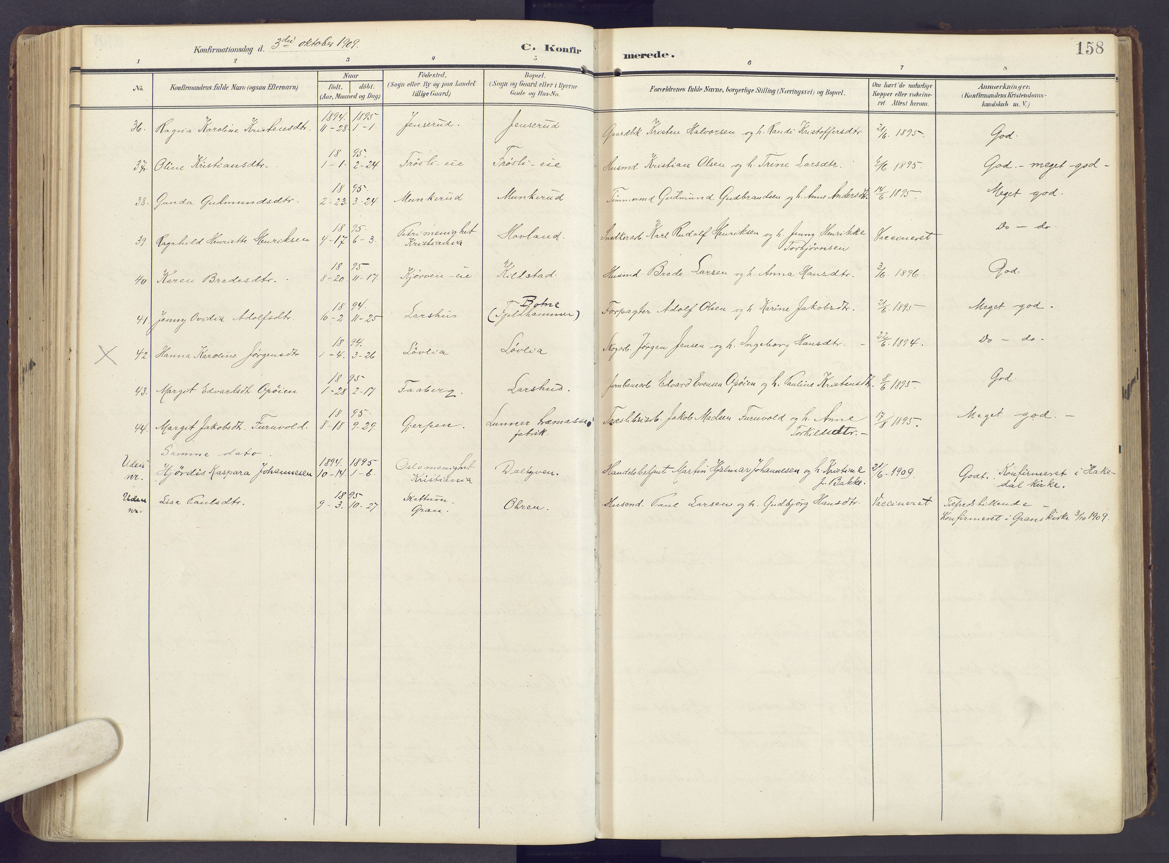 Lunner prestekontor, AV/SAH-PREST-118/H/Ha/Haa/L0001: Parish register (official) no. 1, 1907-1922, p. 158