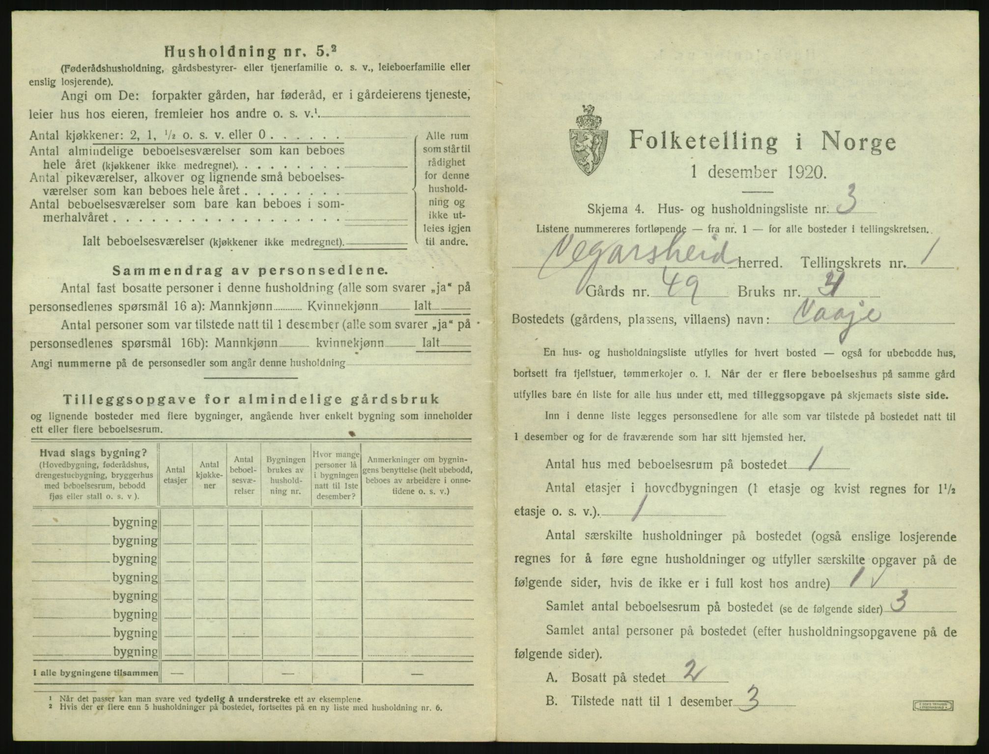 SAK, 1920 census for Vegårshei, 1920, p. 56