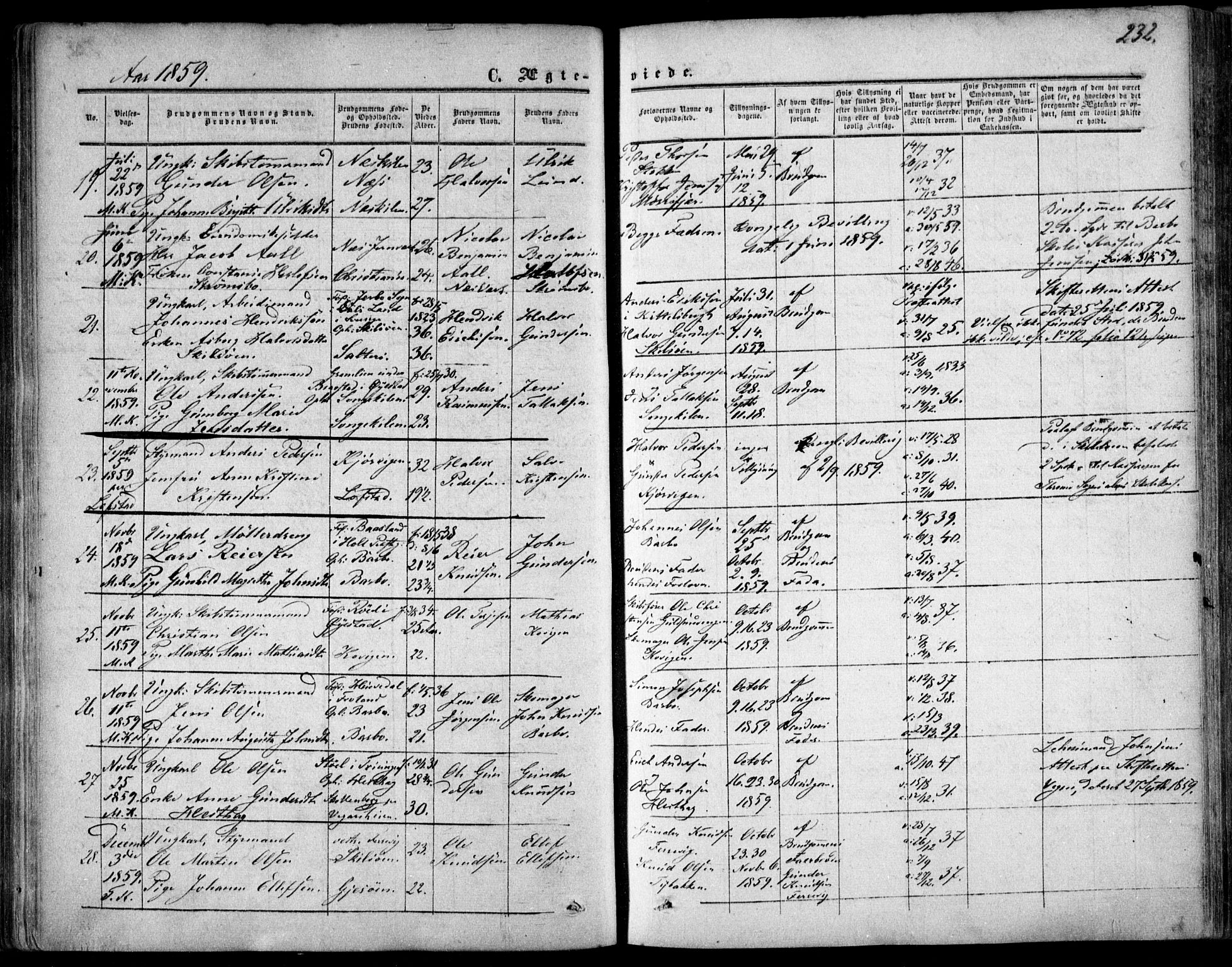 Tromøy sokneprestkontor, AV/SAK-1111-0041/F/Fa/L0006: Parish register (official) no. A 6, 1855-1863, p. 232