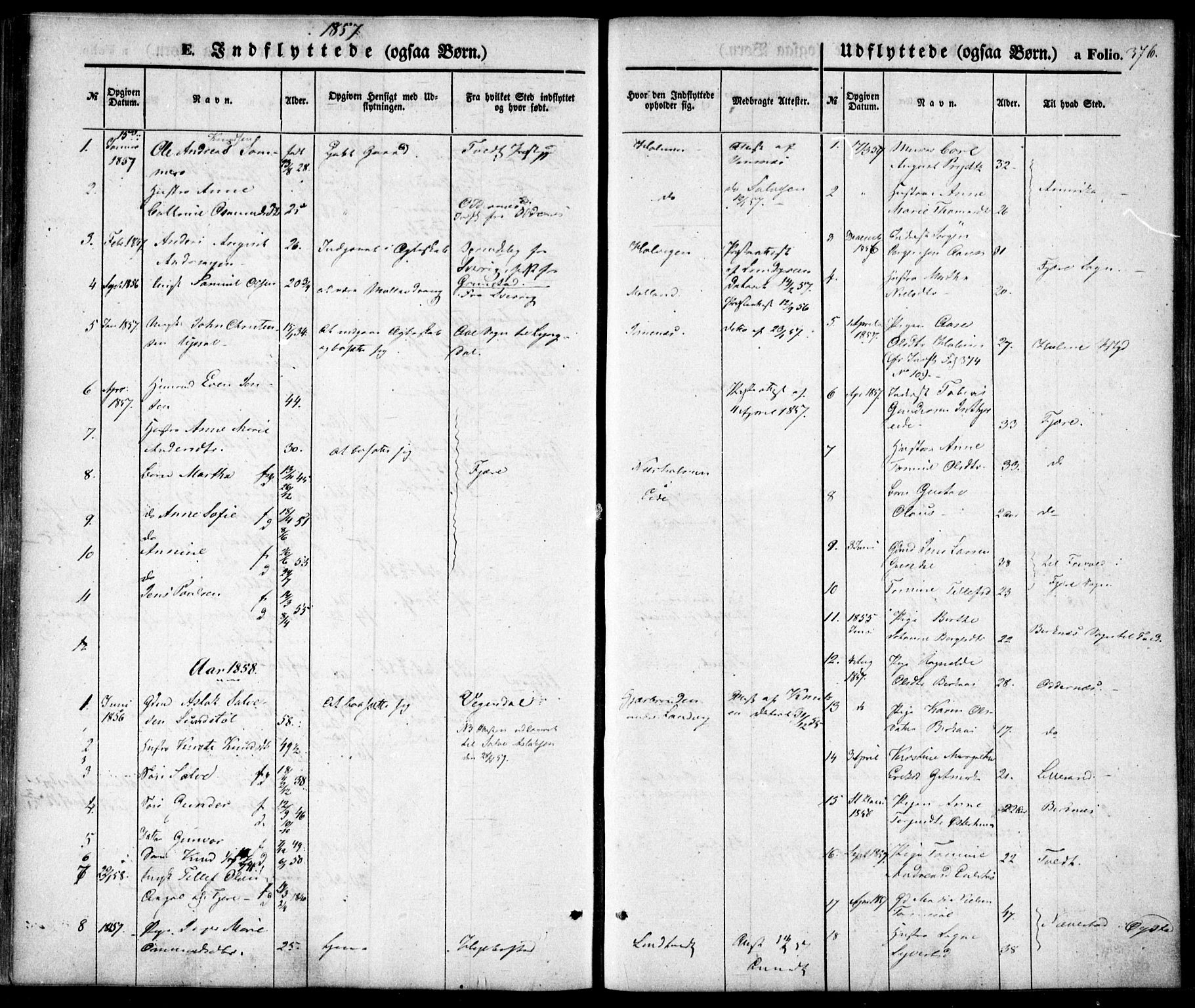 Hommedal sokneprestkontor, SAK/1111-0023/F/Fa/Fab/L0004: Parish register (official) no. A 4, 1848-1860, p. 376