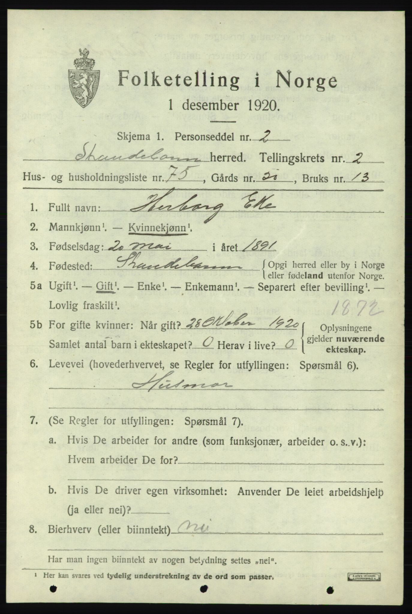 SAB, 1920 census for Strandebarm, 1920, p. 2612