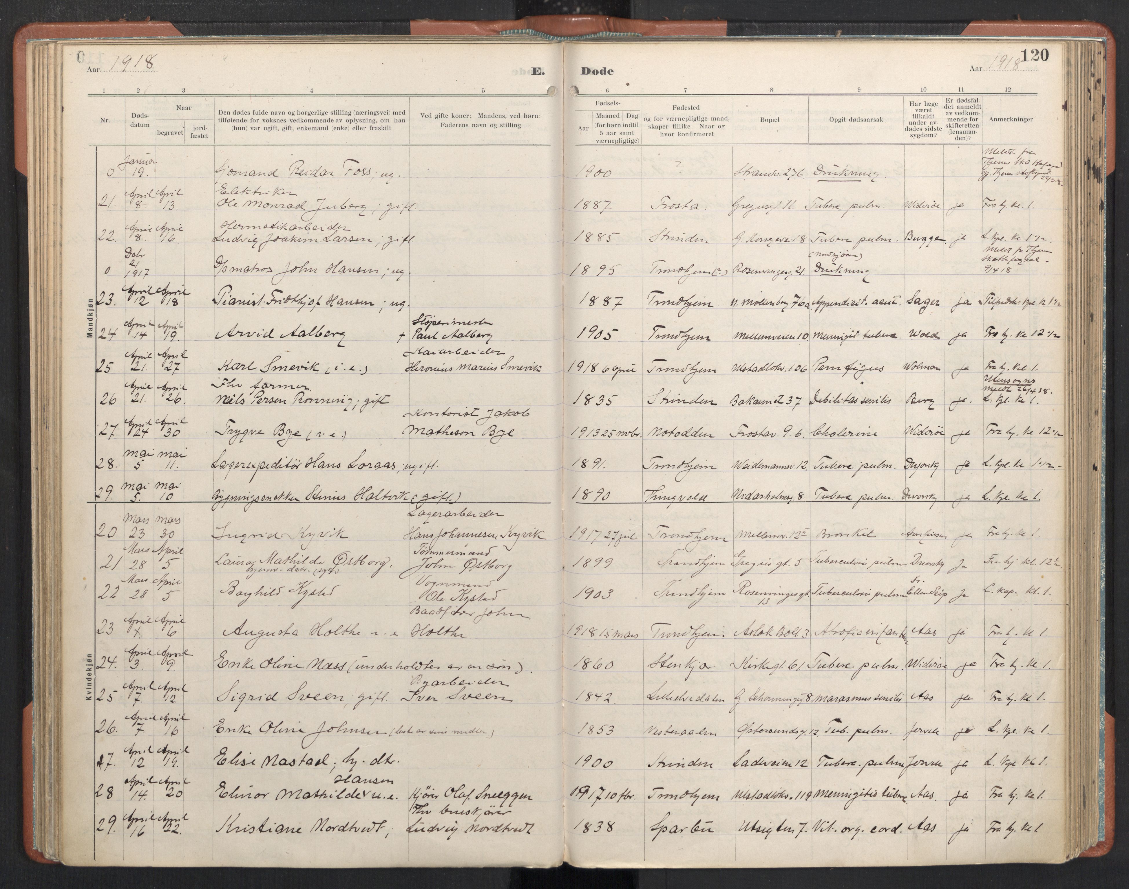 Ministerialprotokoller, klokkerbøker og fødselsregistre - Sør-Trøndelag, AV/SAT-A-1456/605/L0245: Parish register (official) no. 605A07, 1916-1938, p. 120