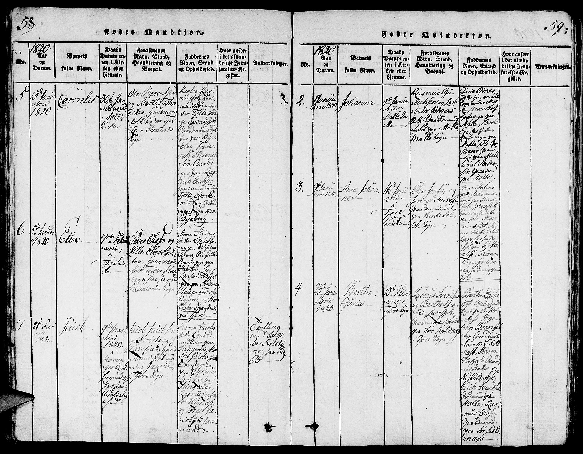 Håland sokneprestkontor, AV/SAST-A-101802/001/30BA/L0004: Parish register (official) no. A 4, 1815-1829, p. 58-59