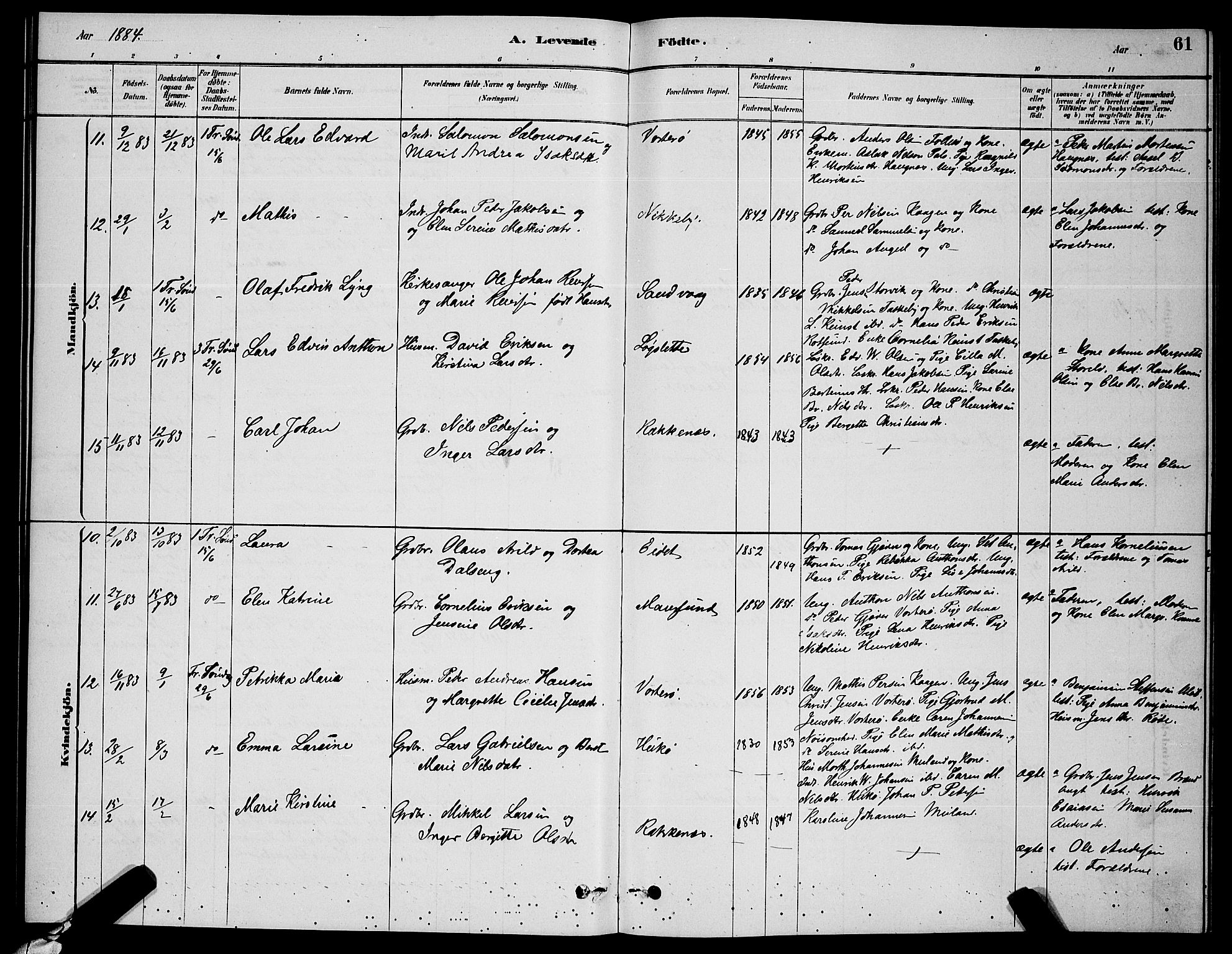 Skjervøy sokneprestkontor, AV/SATØ-S-1300/H/Ha/Hab/L0006klokker: Parish register (copy) no. 6, 1878-1888, p. 61