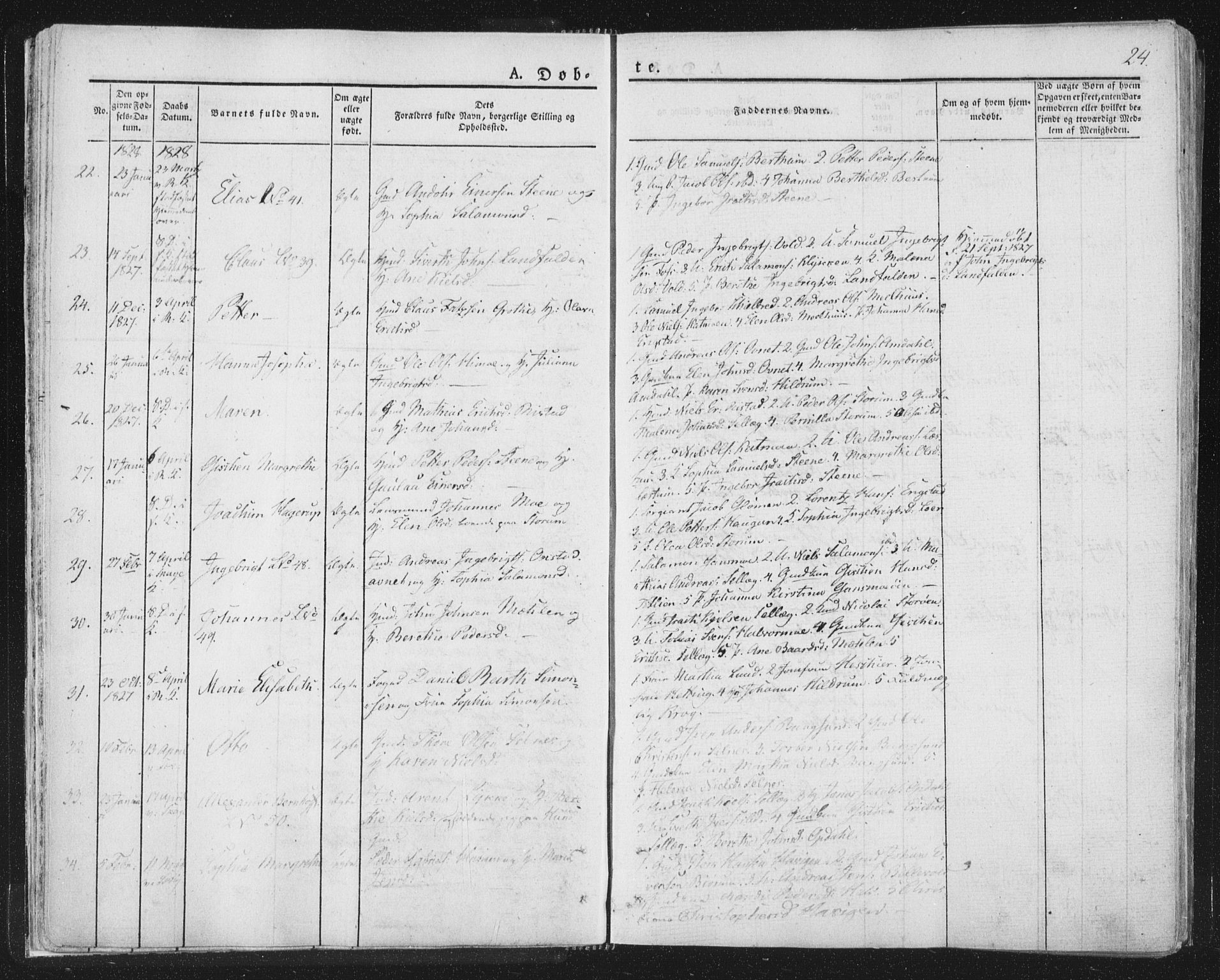 Ministerialprotokoller, klokkerbøker og fødselsregistre - Nord-Trøndelag, AV/SAT-A-1458/764/L0551: Parish register (official) no. 764A07a, 1824-1864, p. 24
