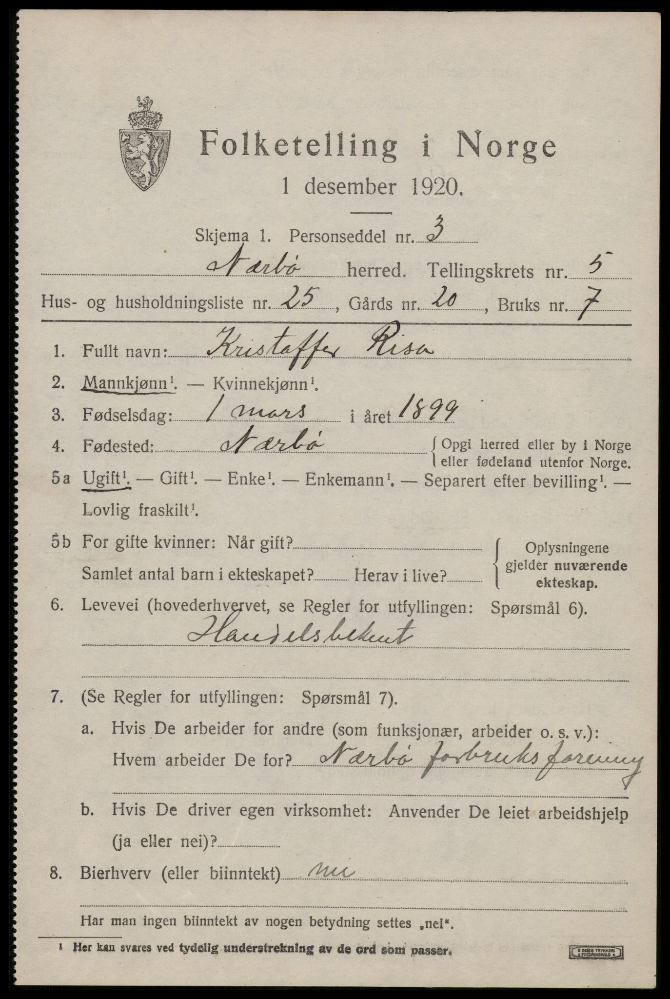 SAST, 1920 census for Nærbø, 1920, p. 3605