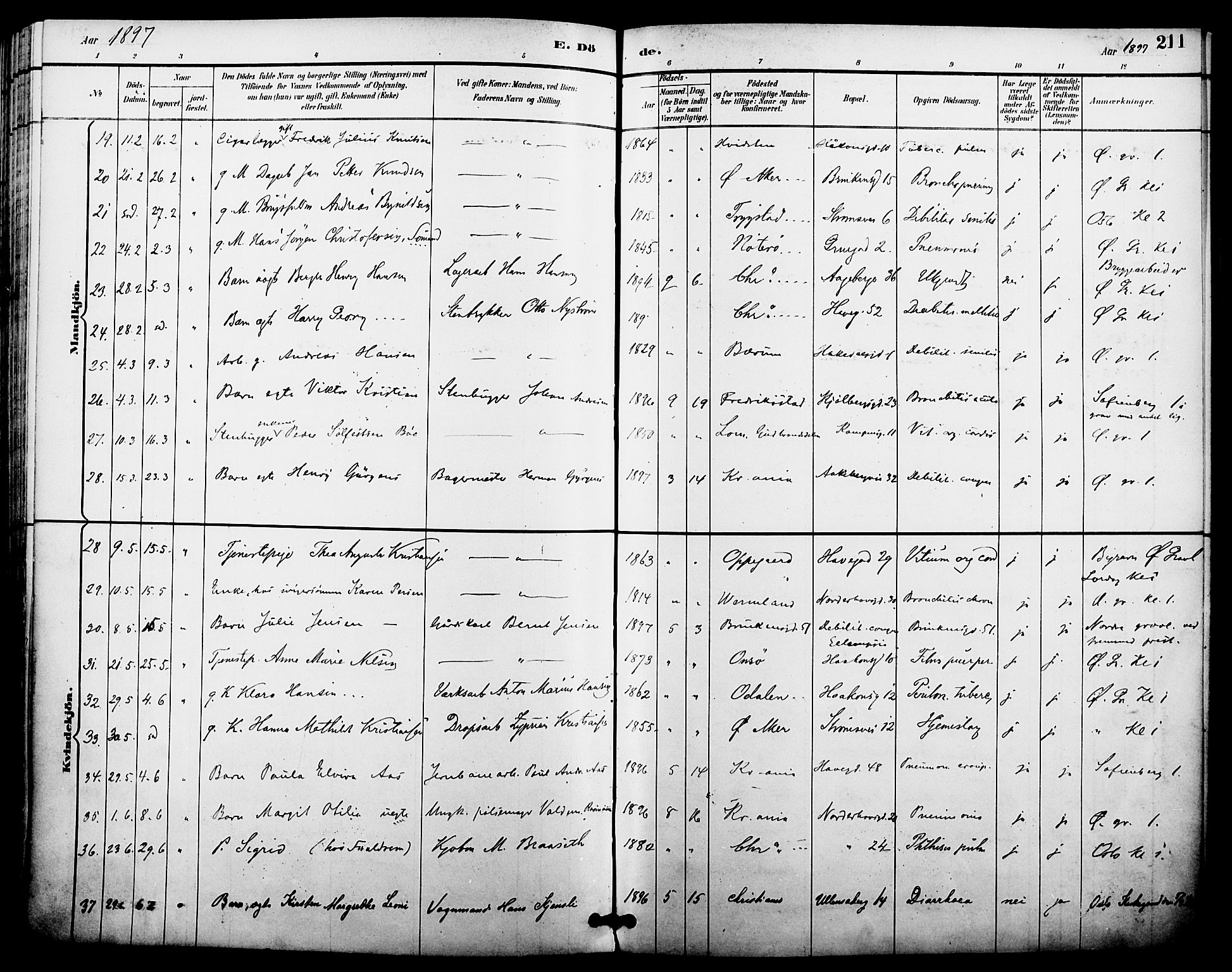 Kampen prestekontor Kirkebøker, AV/SAO-A-10853/F/Fa/L0008: Parish register (official) no. I 8, 1892-1902, p. 211