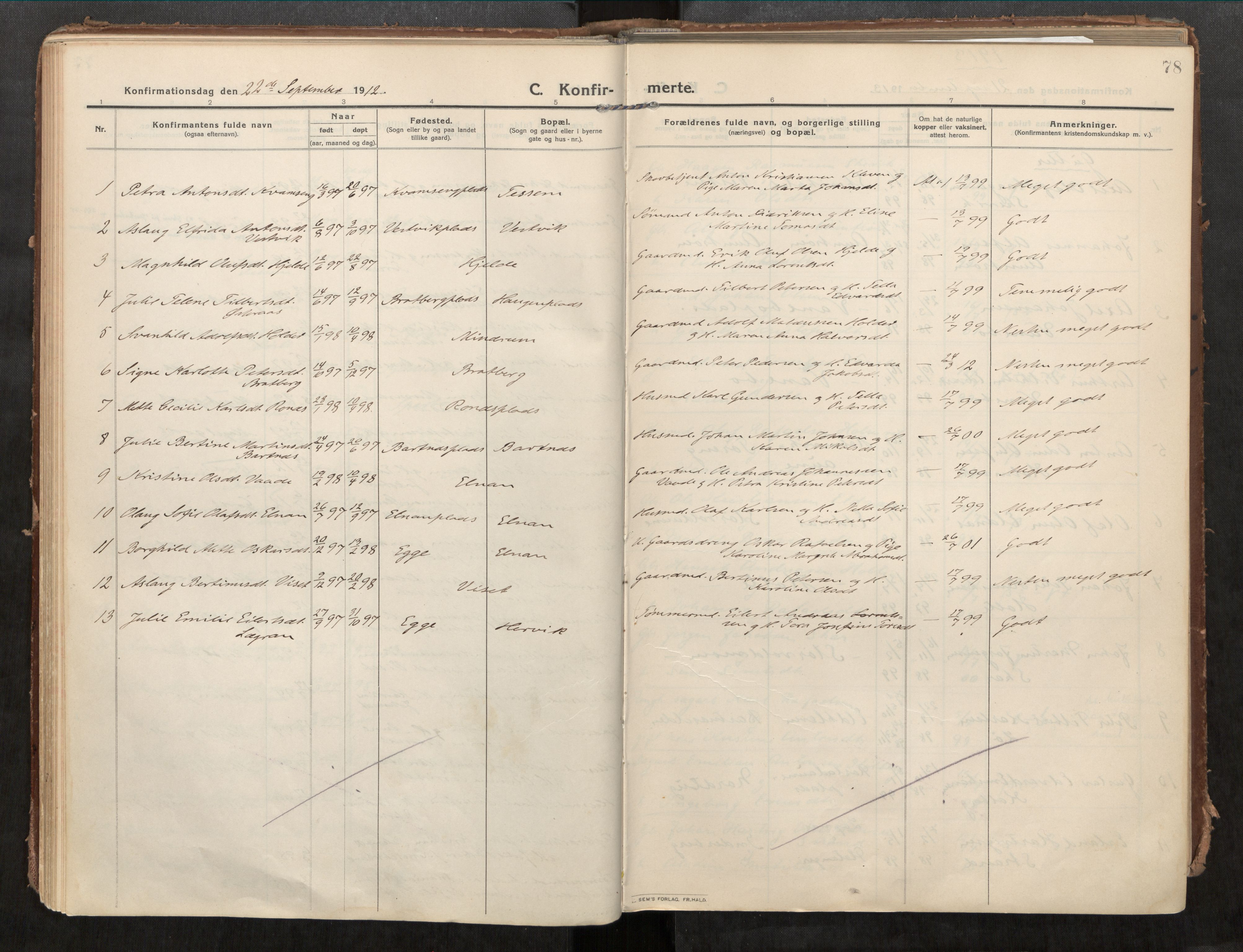 Beitstad sokneprestkontor, SAT/A-1162/I/I1/I1a/L0001: Parish register (official) no. 1, 1912-1927, p. 78