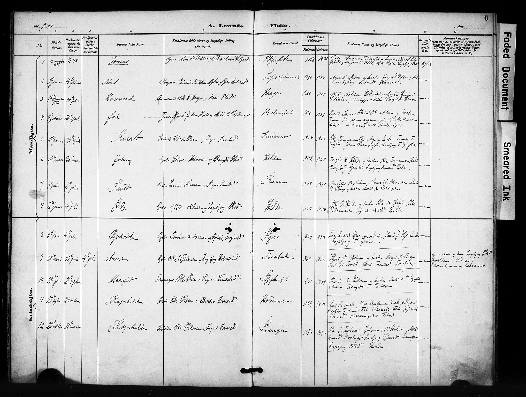 Vang prestekontor, Valdres, SAH/PREST-140/H/Hb/L0007: Parish register (copy) no. 7, 1893-1924, p. 6