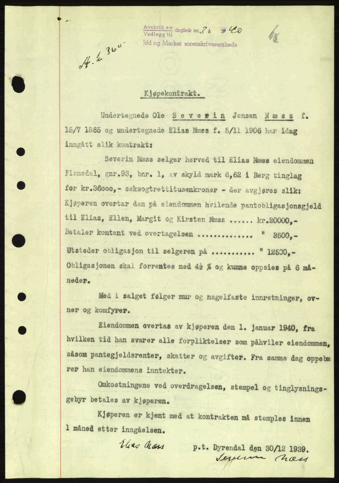 Idd og Marker sorenskriveri, AV/SAO-A-10283/G/Gb/Gbb/L0004: Mortgage book no. A4, 1940-1941, Diary no: : 30/1940