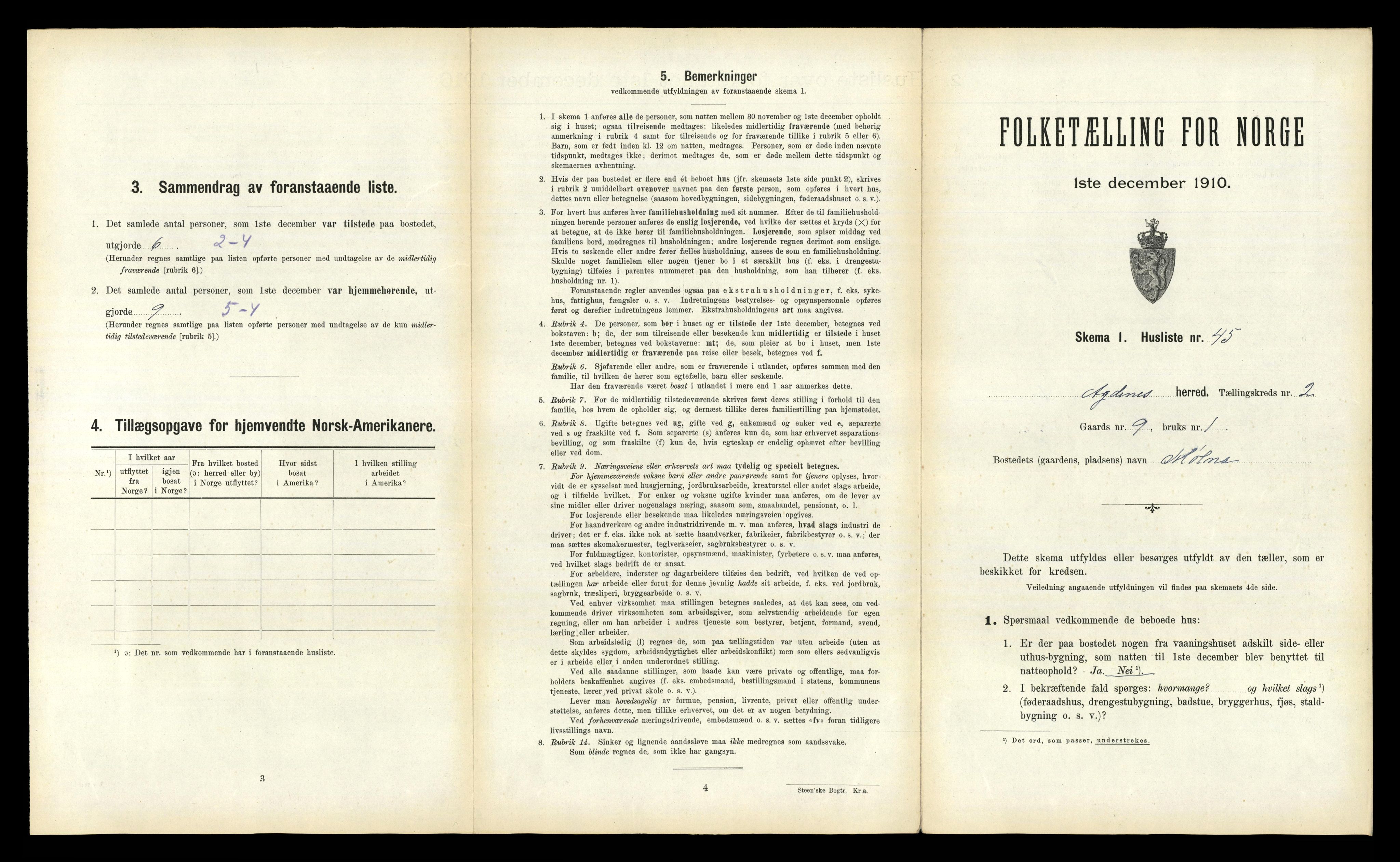 RA, 1910 census for Agdenes, 1910, p. 207