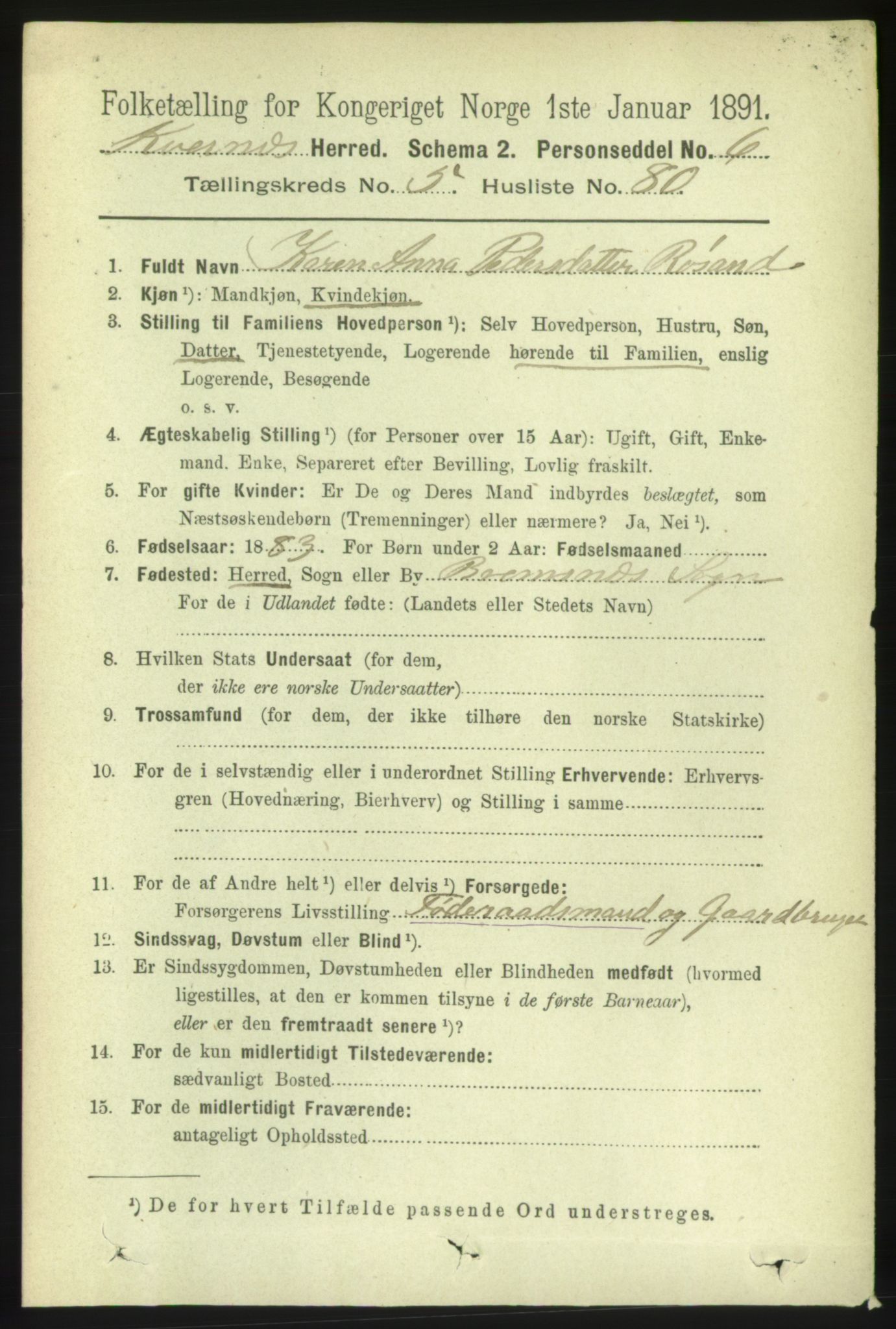 RA, 1891 census for 1553 Kvernes, 1891, p. 2851