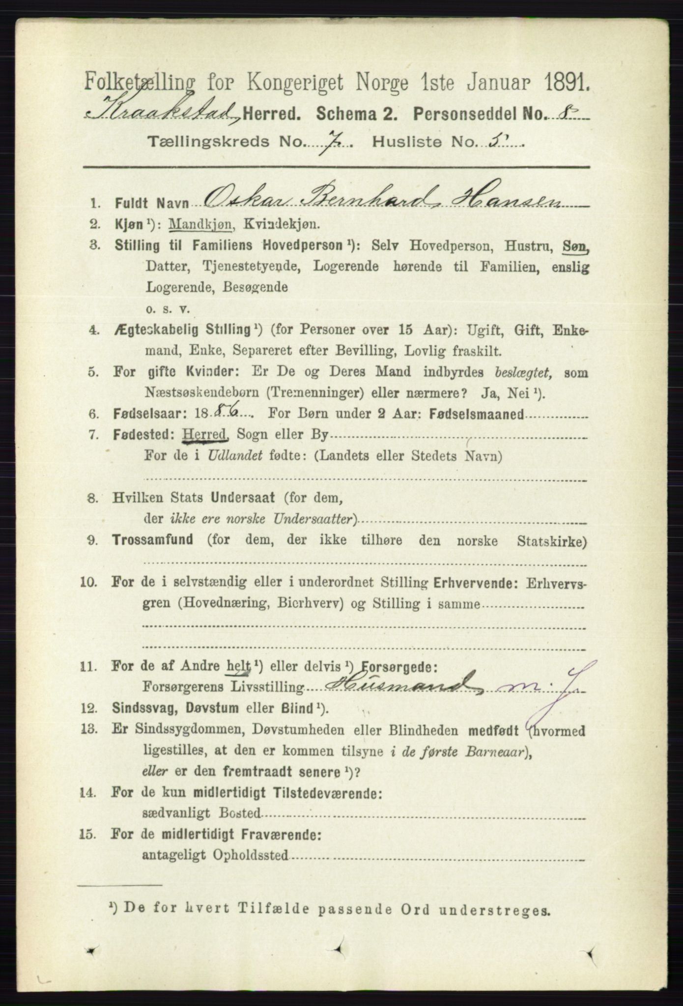 RA, 1891 census for 0212 Kråkstad, 1891, p. 3381