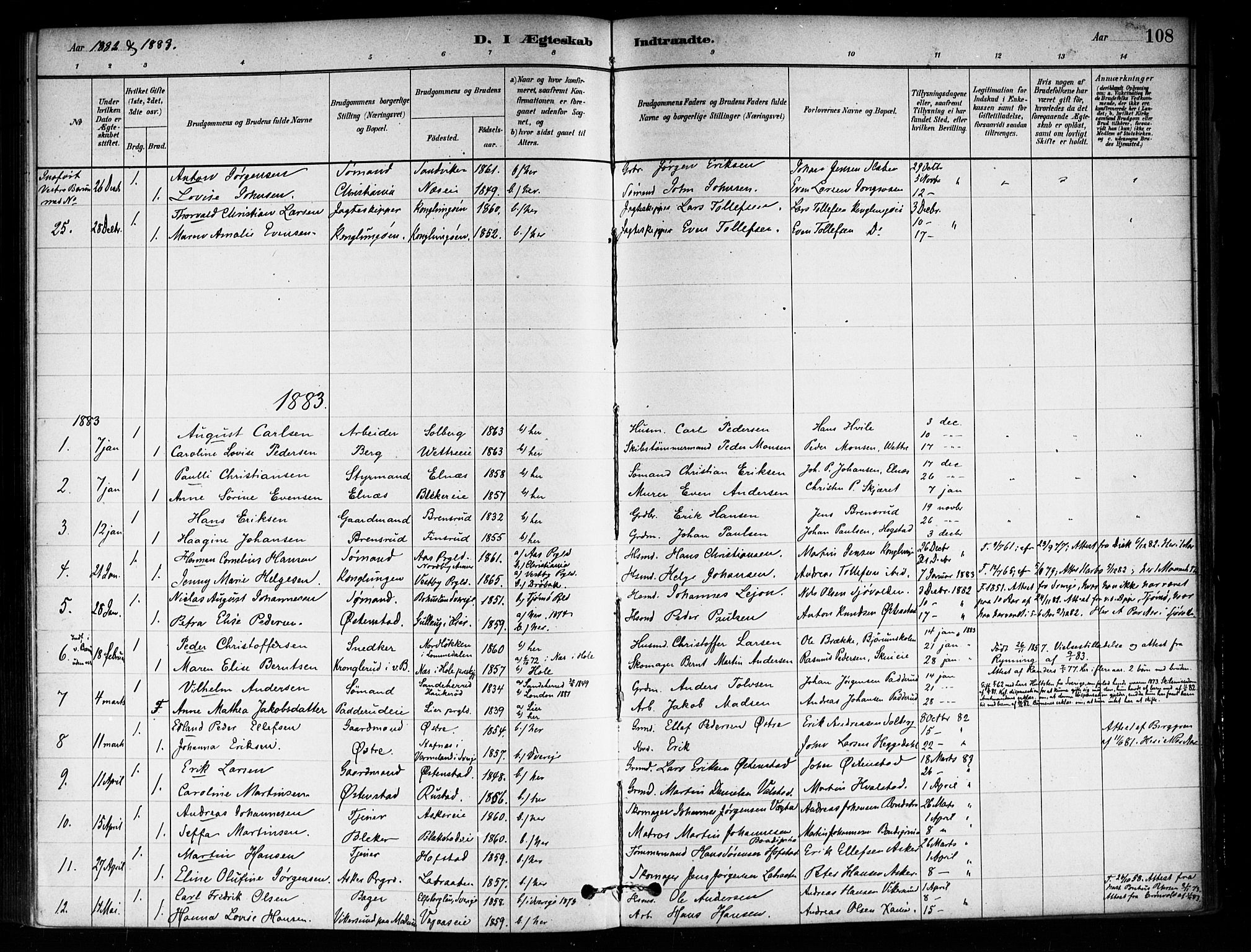 Asker prestekontor Kirkebøker, SAO/A-10256a/F/Fa/L0014: Parish register (official) no. I 14, 1879-1900, p. 108