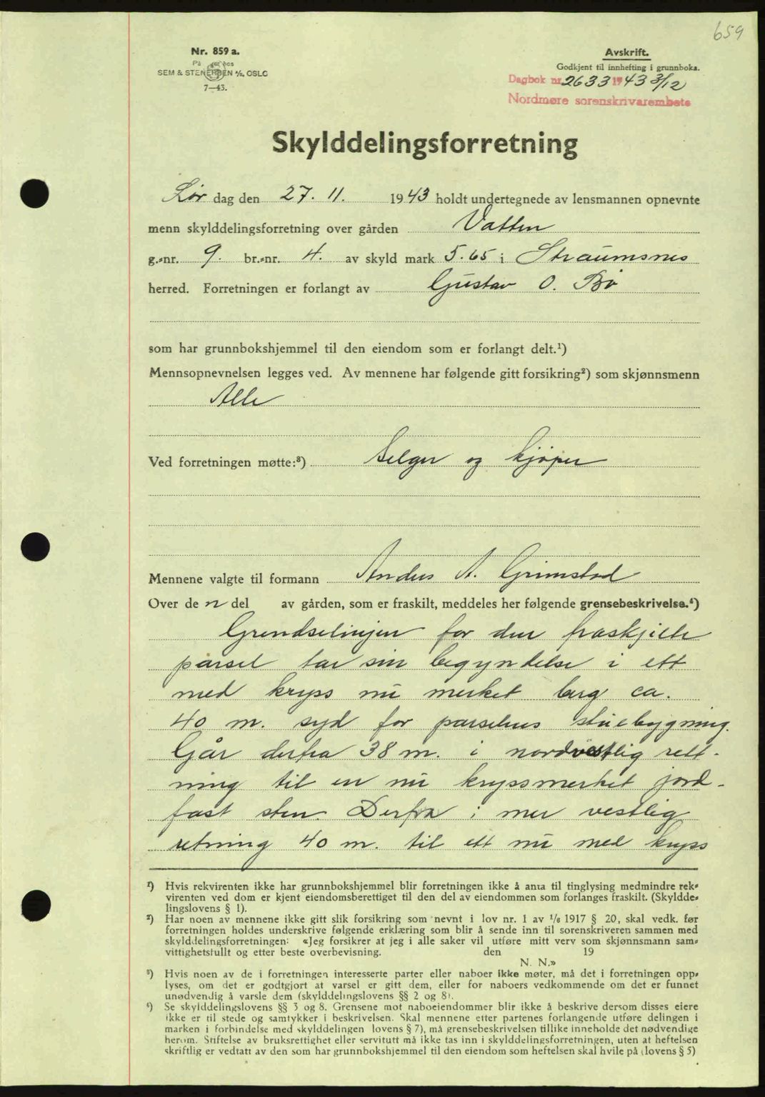 Nordmøre sorenskriveri, SAT/A-4132/1/2/2Ca: Mortgage book no. A96, 1943-1944, Diary no: : 2633/1943