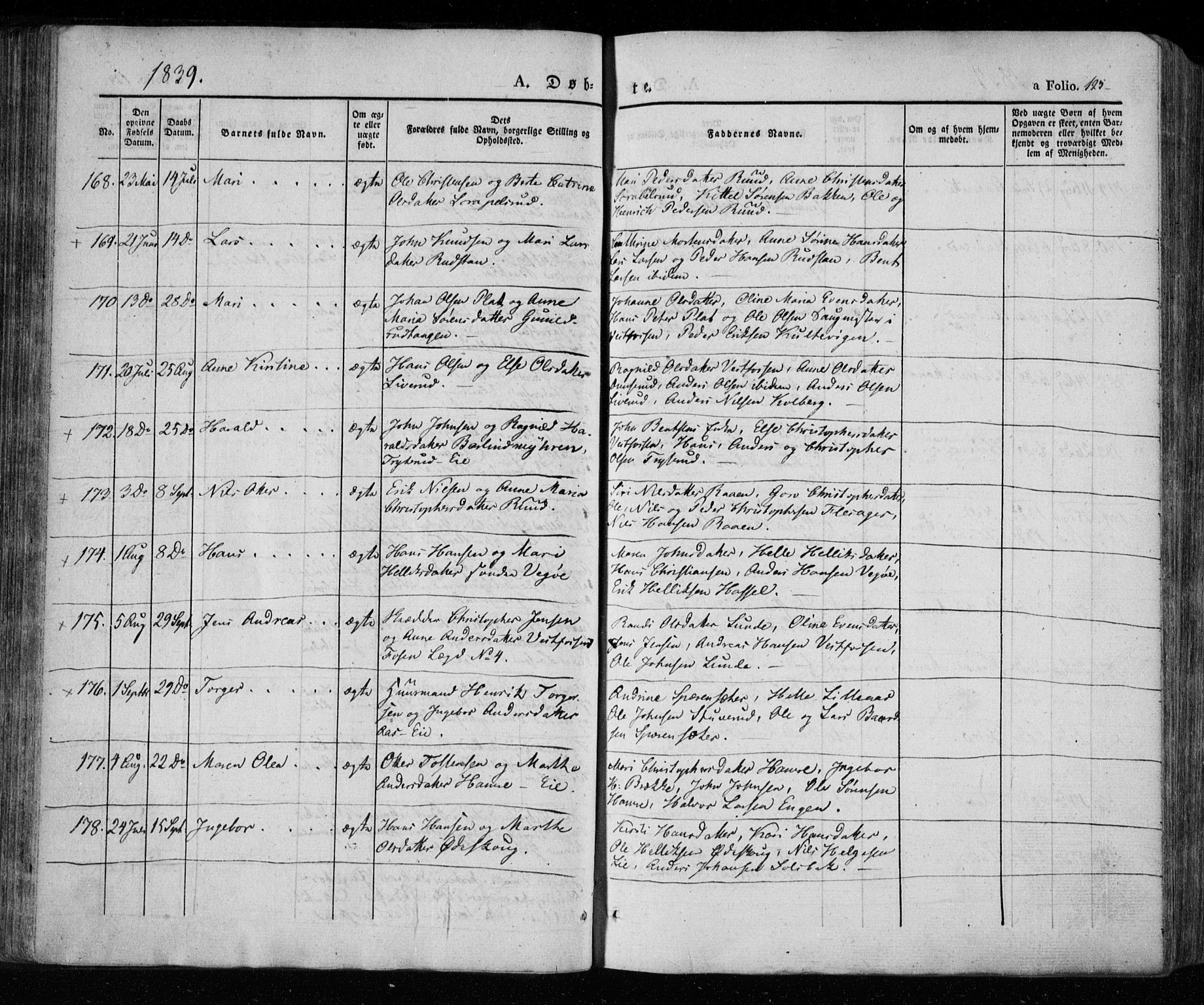 Eiker kirkebøker, SAKO/A-4/F/Fa/L0013a: Parish register (official) no. I 13A, 1832-1845, p. 125