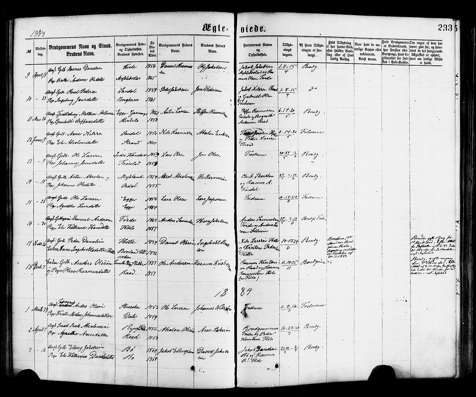 Gloppen sokneprestembete, AV/SAB-A-80101/H/Haa/Haac/L0001: Parish register (official) no. C 1, 1871-1886, p. 233