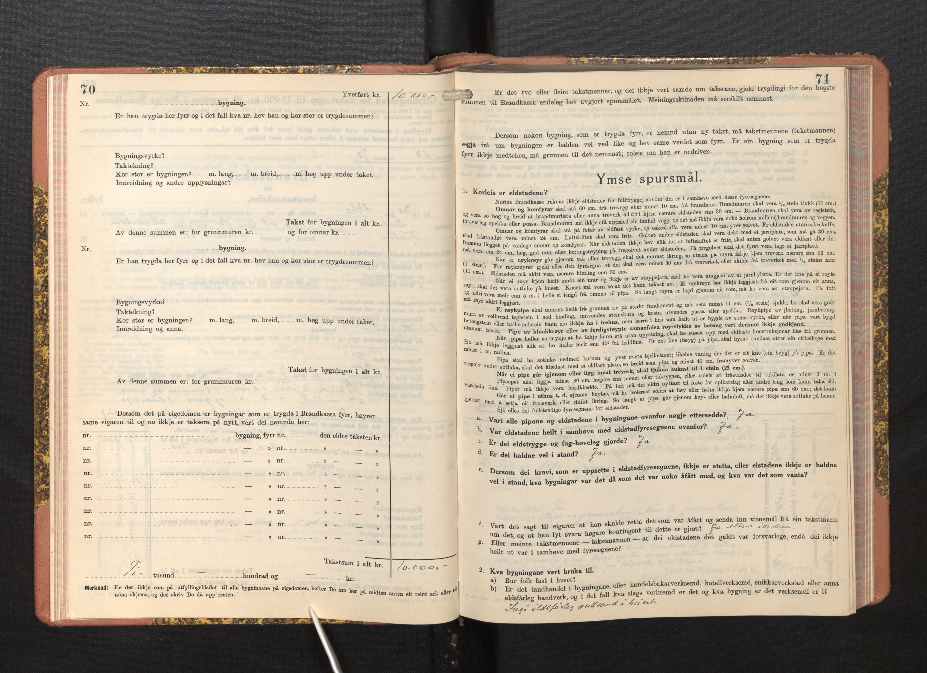 Lensmannen i Fjaler, AV/SAB-A-27201/0012/L0007: Branntakstprotokoll, skjematakst, 1937-1950, p. 70-71