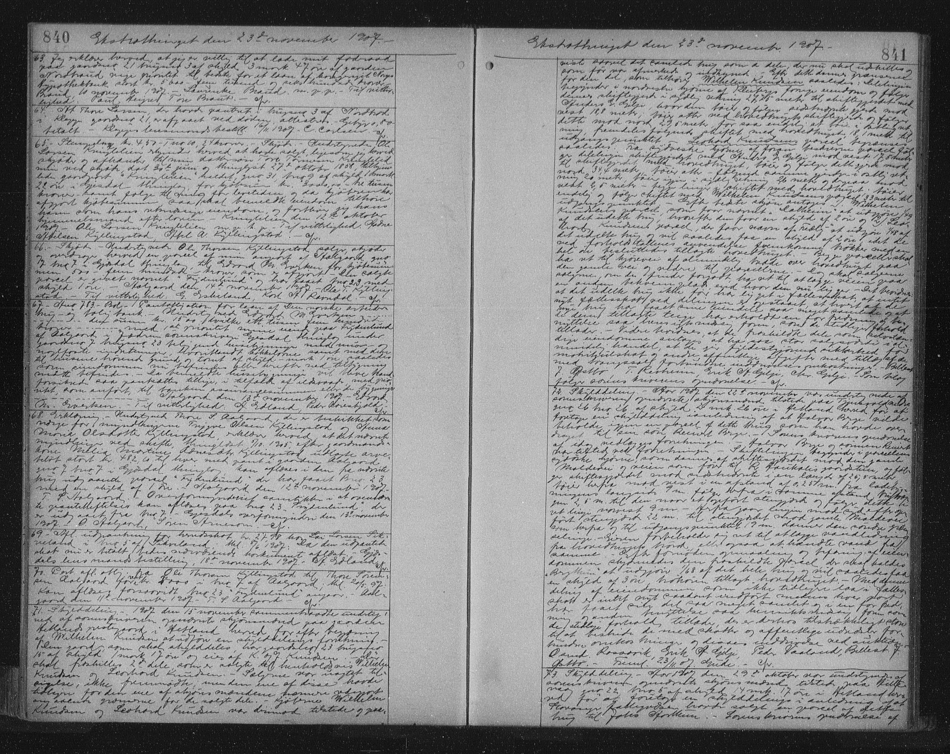 Jæren sorenskriveri, SAST/A-100310/01/4/41/41BF/L0021: Mortgage book no. 25b, 1907-1908, p. 840-841