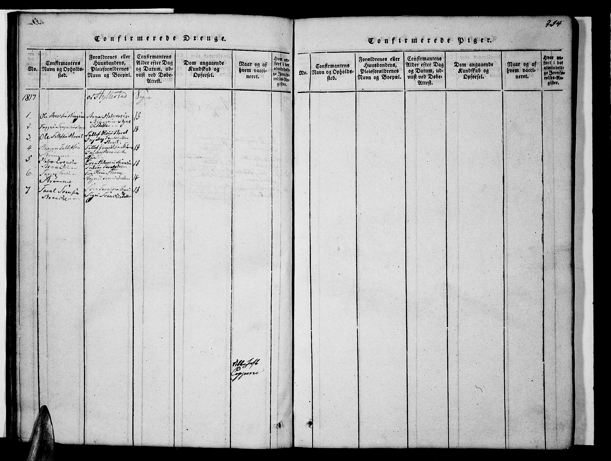 Valle sokneprestkontor, SAK/1111-0044/F/Fb/Fbc/L0001: Parish register (copy) no. B 1 /2, 1816-1829, p. 254
