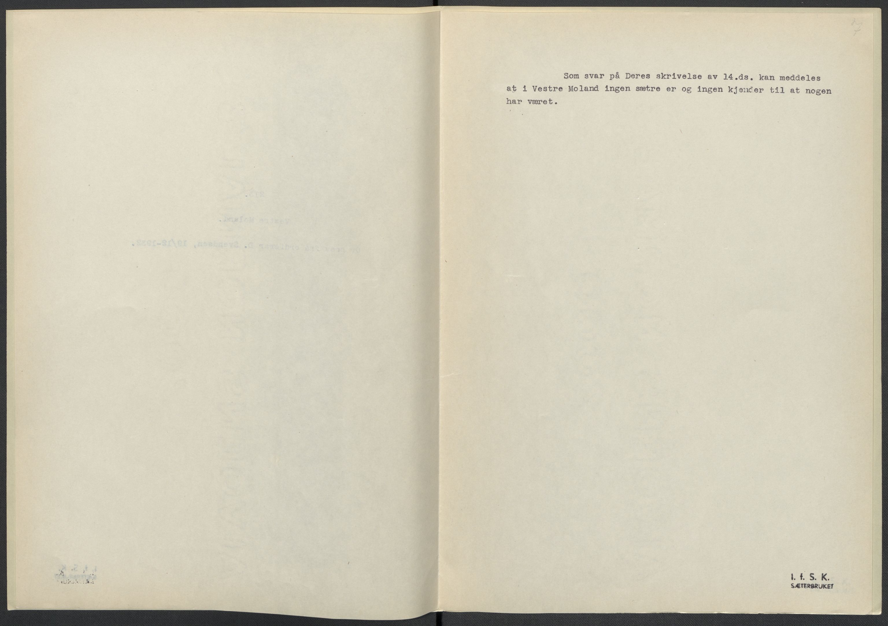 Instituttet for sammenlignende kulturforskning, AV/RA-PA-0424/F/Fc/L0008/0002: Eske B8: / Aust-Agder (perm XX), 1932-1936, p. 7