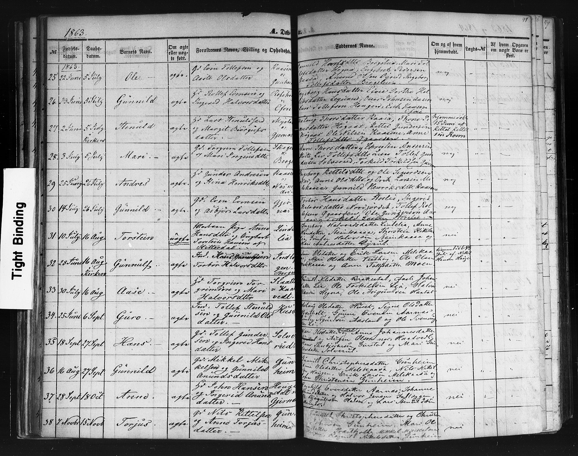 Sauherad kirkebøker, SAKO/A-298/F/Fb/L0001: Parish register (official) no. II 1, 1851-1877, p. 44