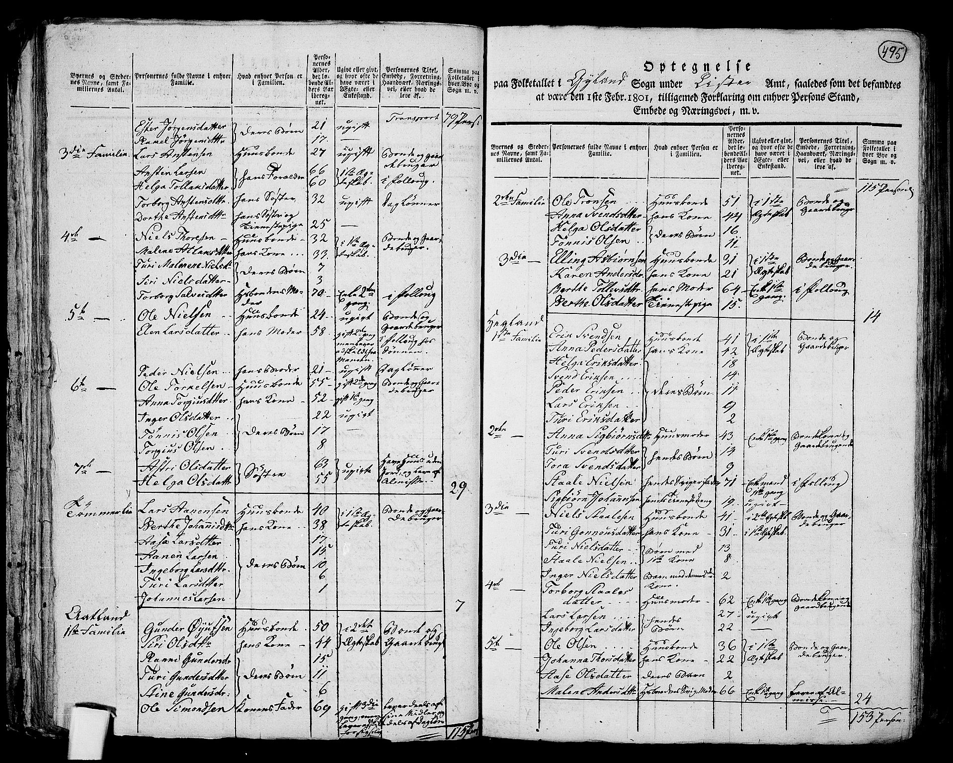 RA, 1801 census for 1045P Bakke, 1801, p. 494b-495a