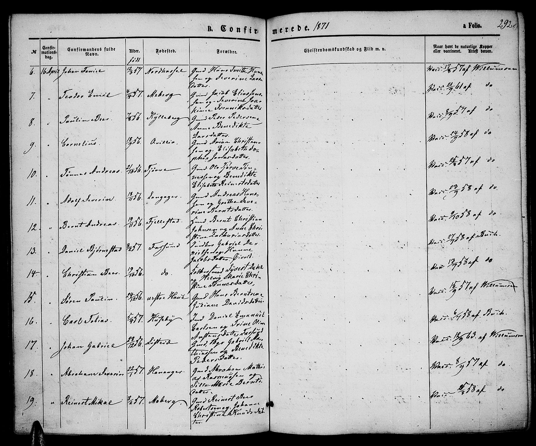 Lista sokneprestkontor, AV/SAK-1111-0027/F/Fb/L0003: Parish register (copy) no. B 3, 1862-1877, p. 292