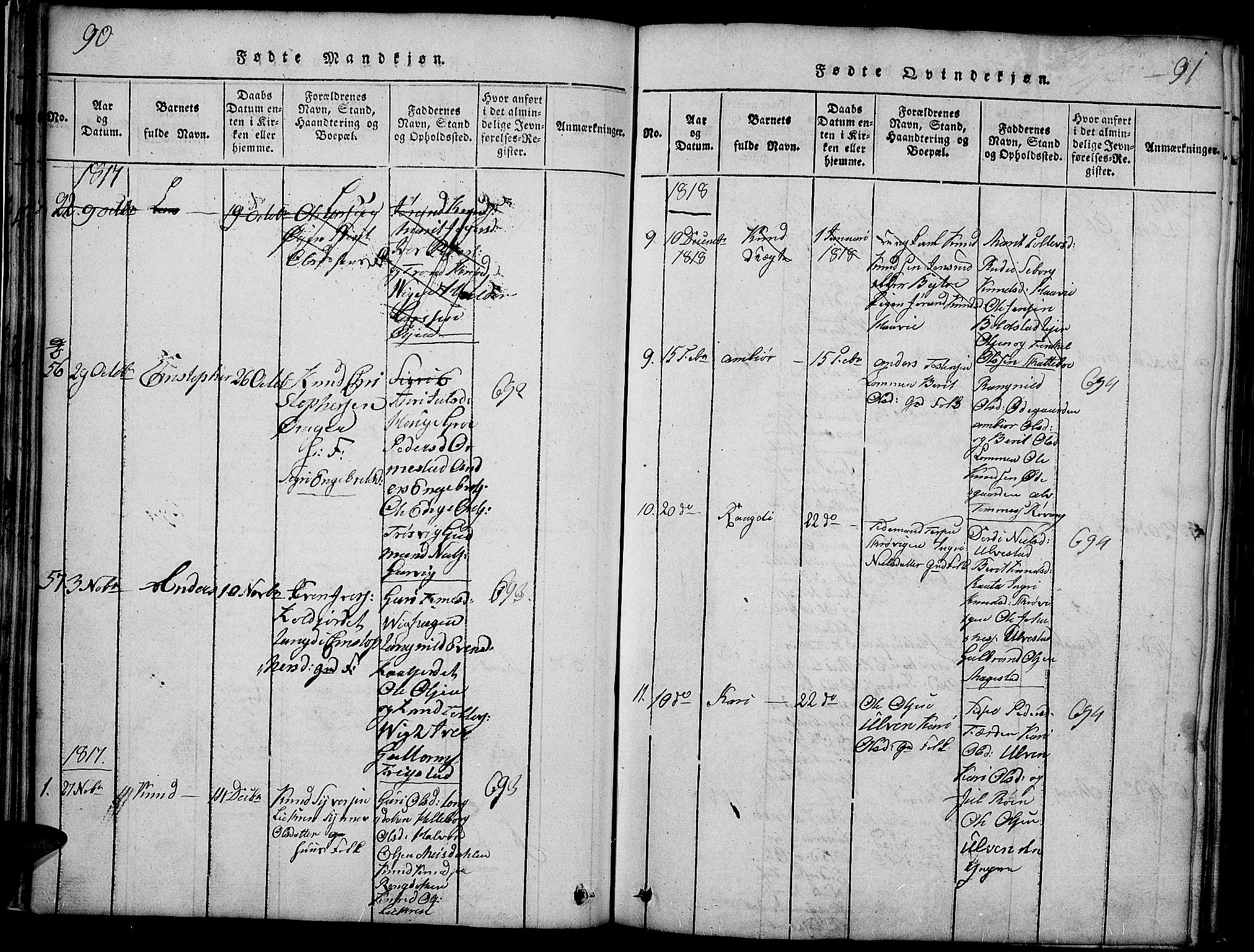 Slidre prestekontor, SAH/PREST-134/H/Ha/Haa/L0002: Parish register (official) no. 2, 1814-1830, p. 90-91