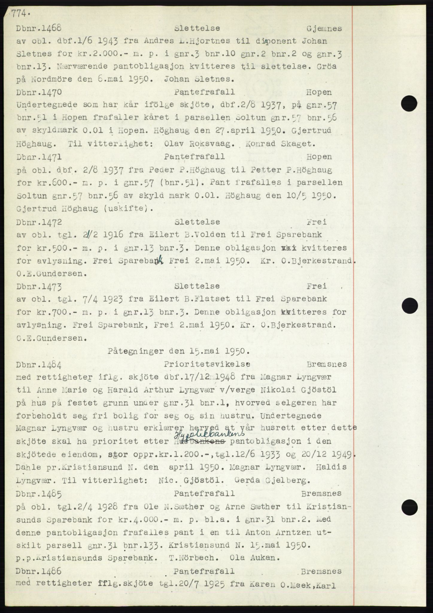 Nordmøre sorenskriveri, SAT/A-4132/1/2/2Ca: Mortgage book no. C82b, 1946-1951, Diary no: : 1468/1950