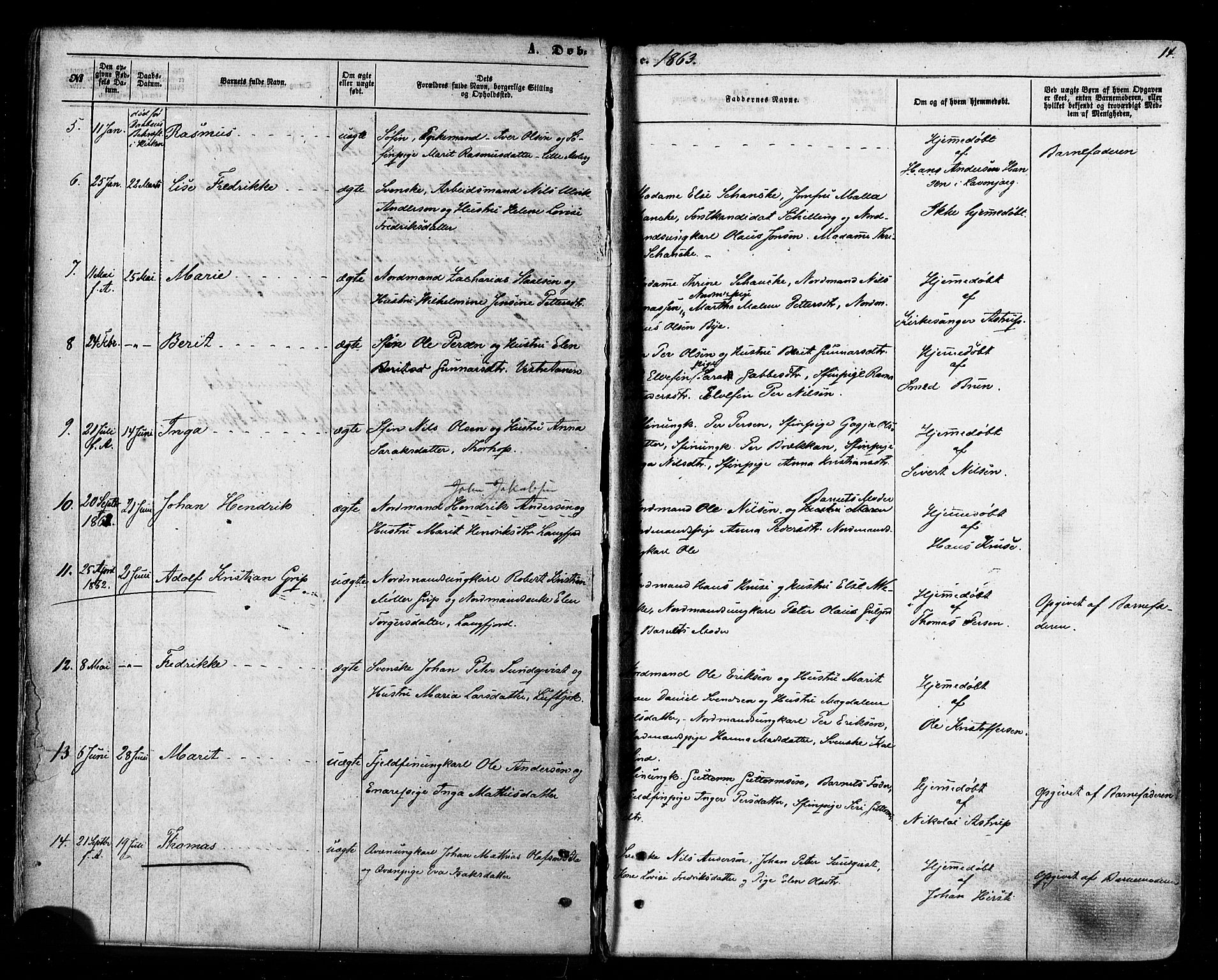 Tana sokneprestkontor, AV/SATØ-S-1334/H/Ha/L0002kirke: Parish register (official) no. 2 /1, 1861-1877, p. 14