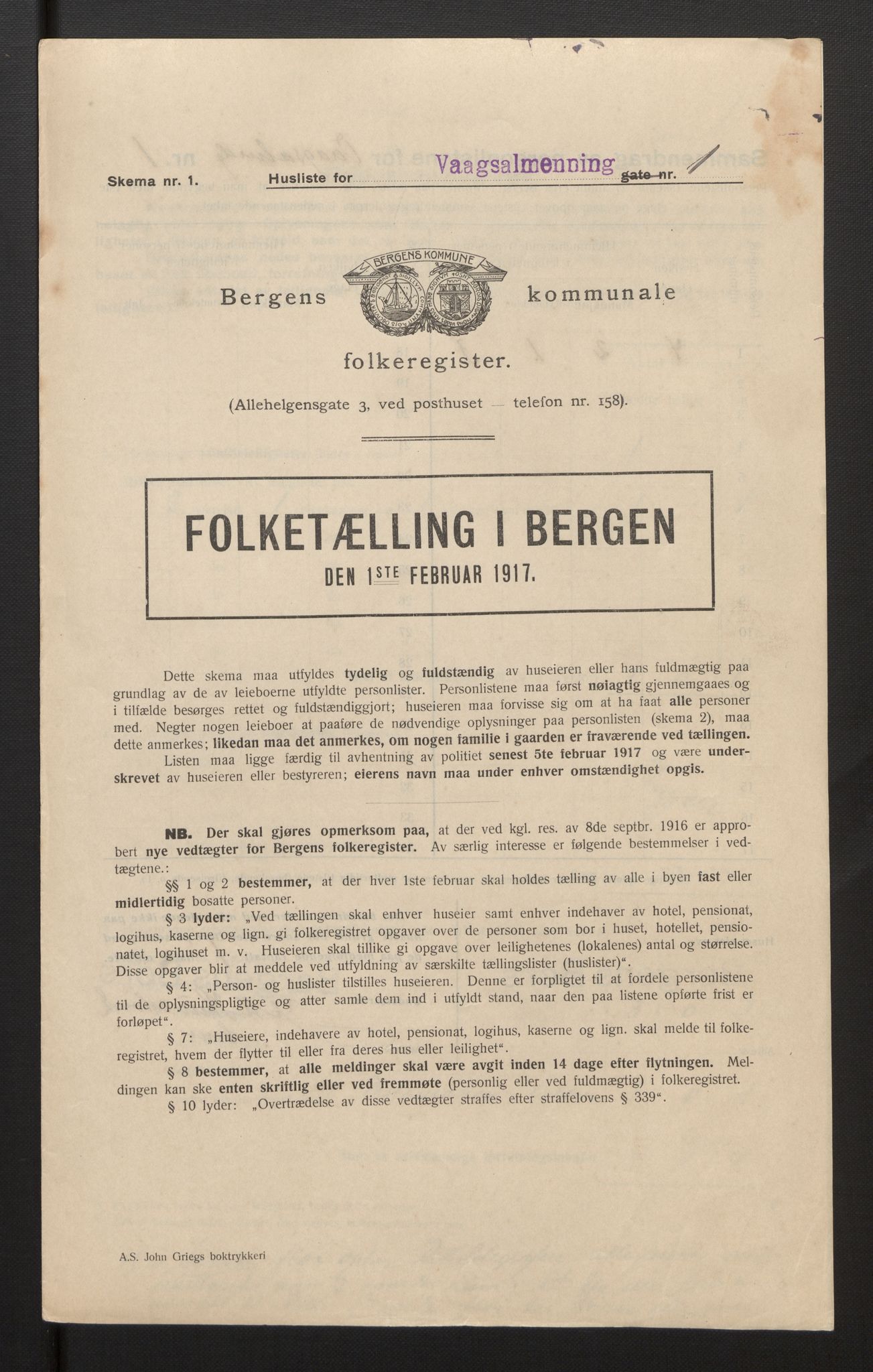 SAB, Municipal Census 1917 for Bergen, 1917, p. 43447
