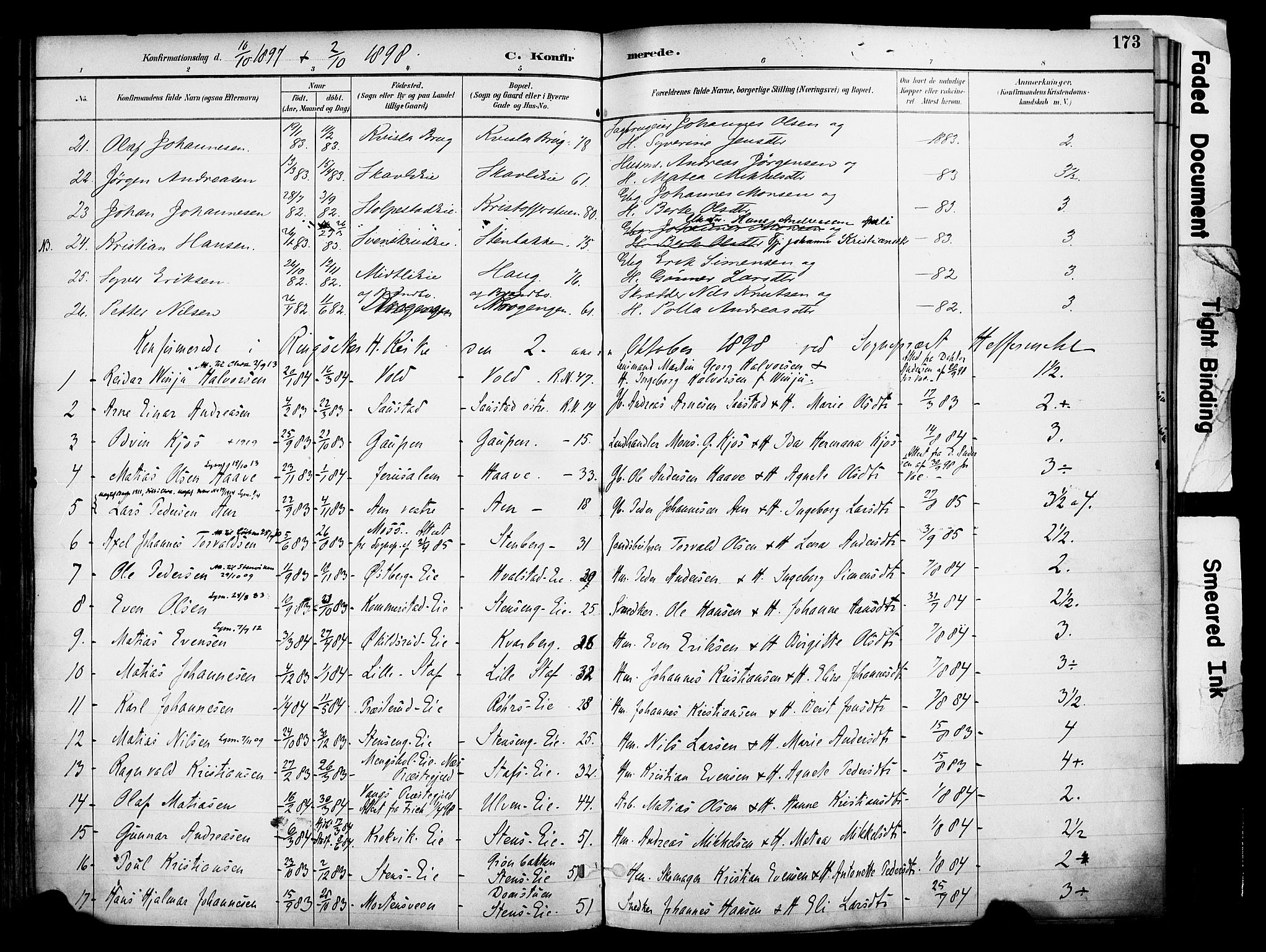 Ringsaker prestekontor, AV/SAH-PREST-014/K/Ka/L0017: Parish register (official) no. 17, 1891-1902, p. 173