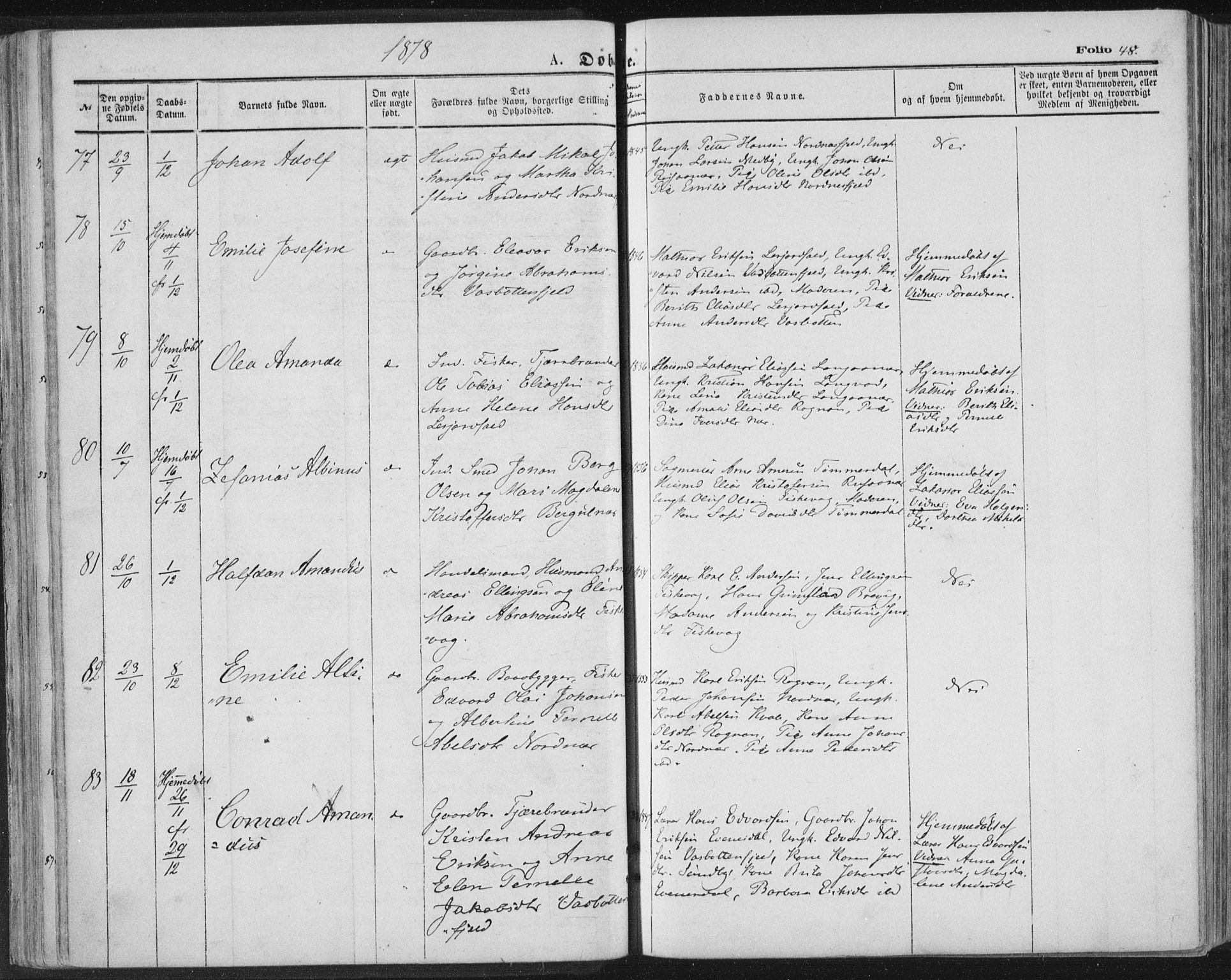 Ministerialprotokoller, klokkerbøker og fødselsregistre - Nordland, AV/SAT-A-1459/847/L0668: Parish register (official) no. 847A08, 1872-1886, p. 48