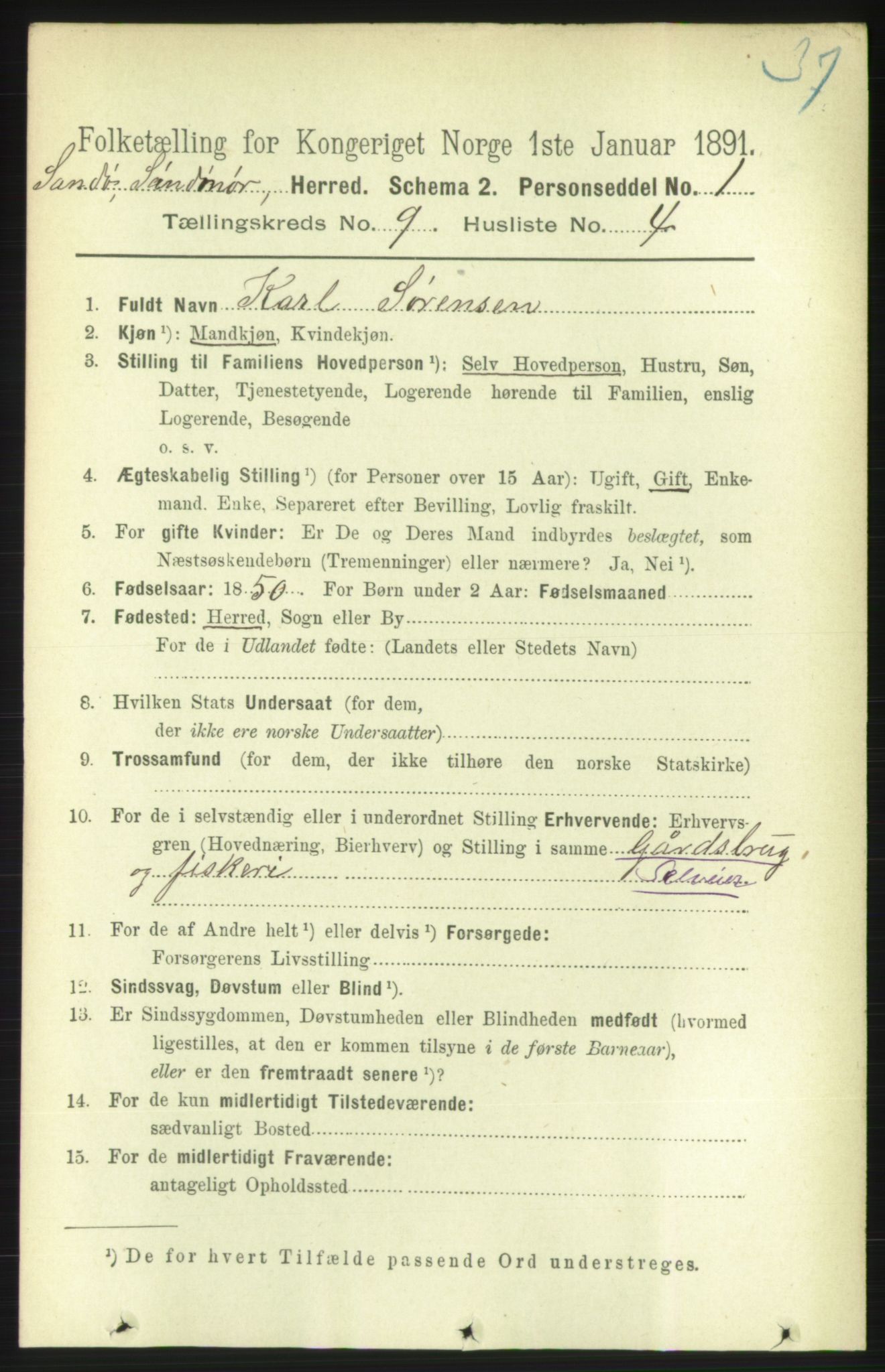 RA, 1891 census for 1514 Sande, 1891, p. 1513