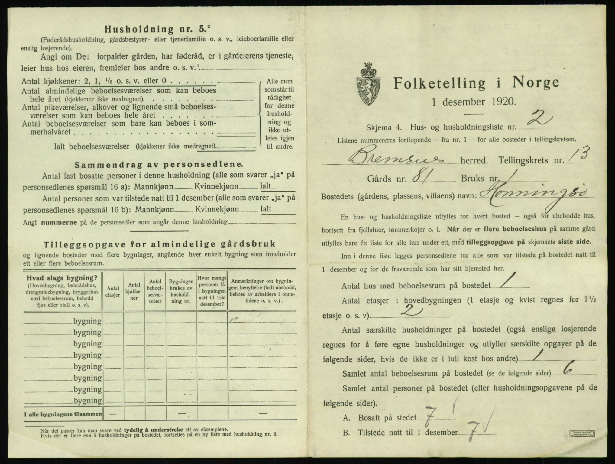 SAT, 1920 census for Bremsnes, 1920, p. 1421