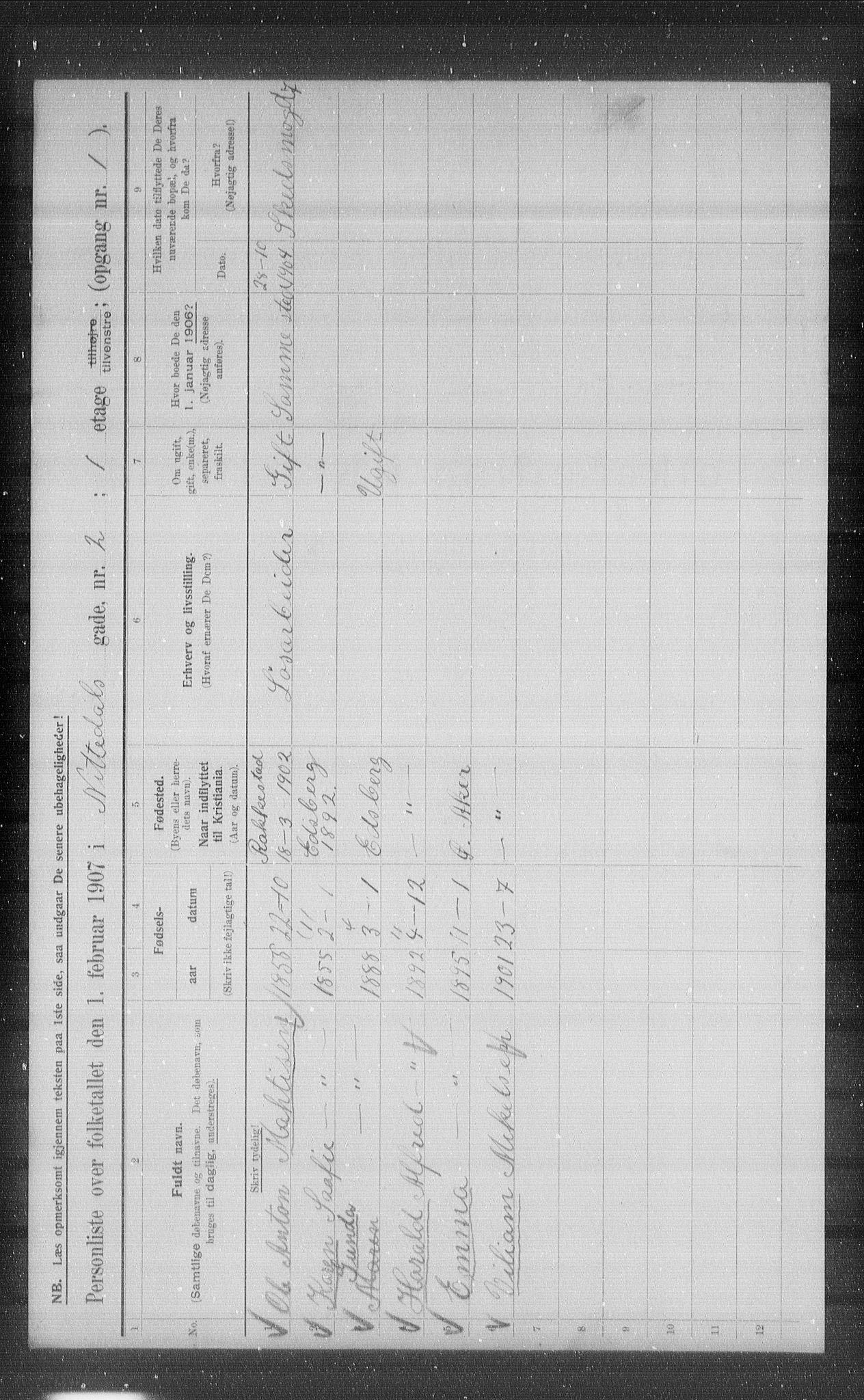 OBA, Municipal Census 1907 for Kristiania, 1907, p. 36446