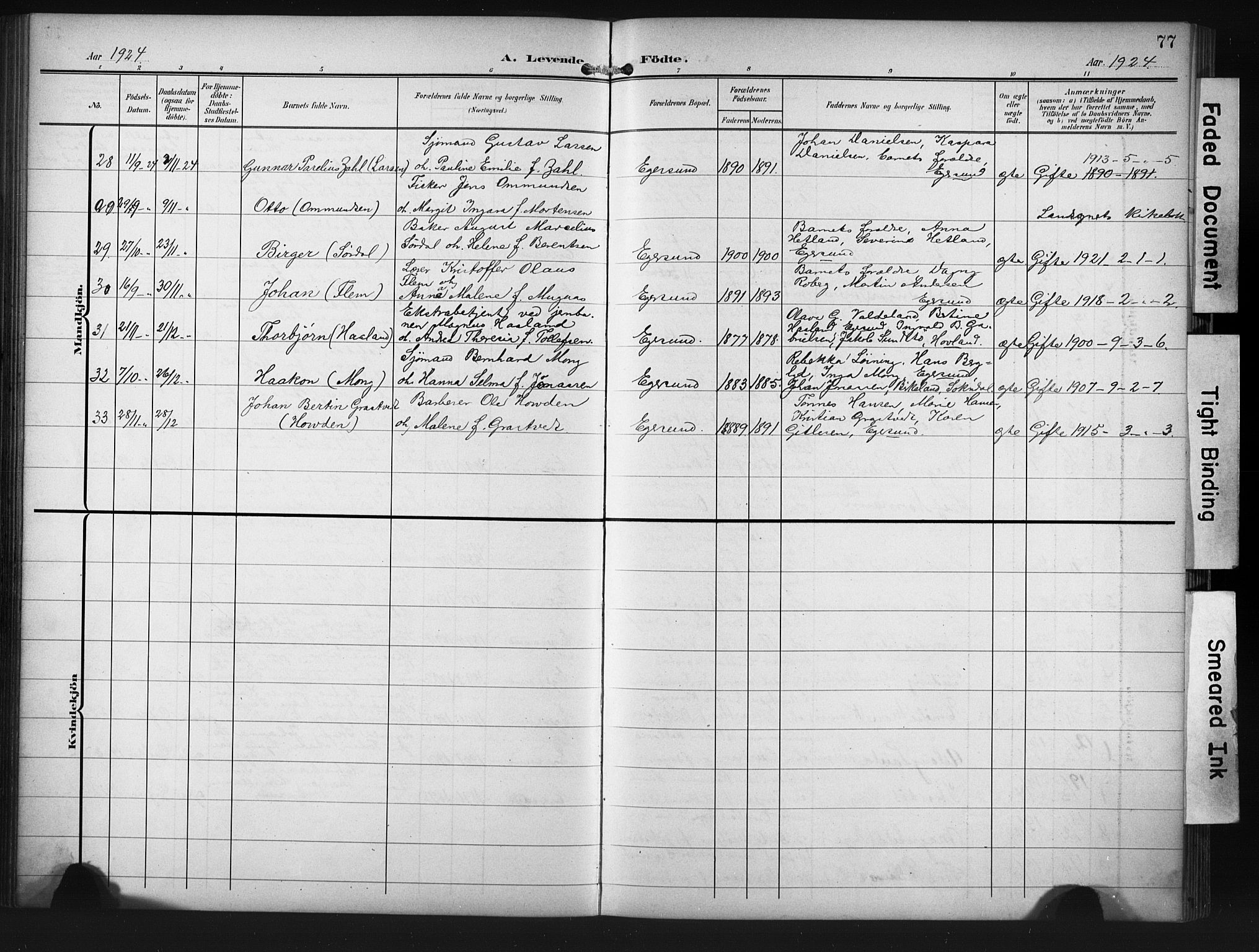 Eigersund sokneprestkontor, SAST/A-101807/S09/L0012: Parish register (copy) no. B 12, 1908-1930, p. 77